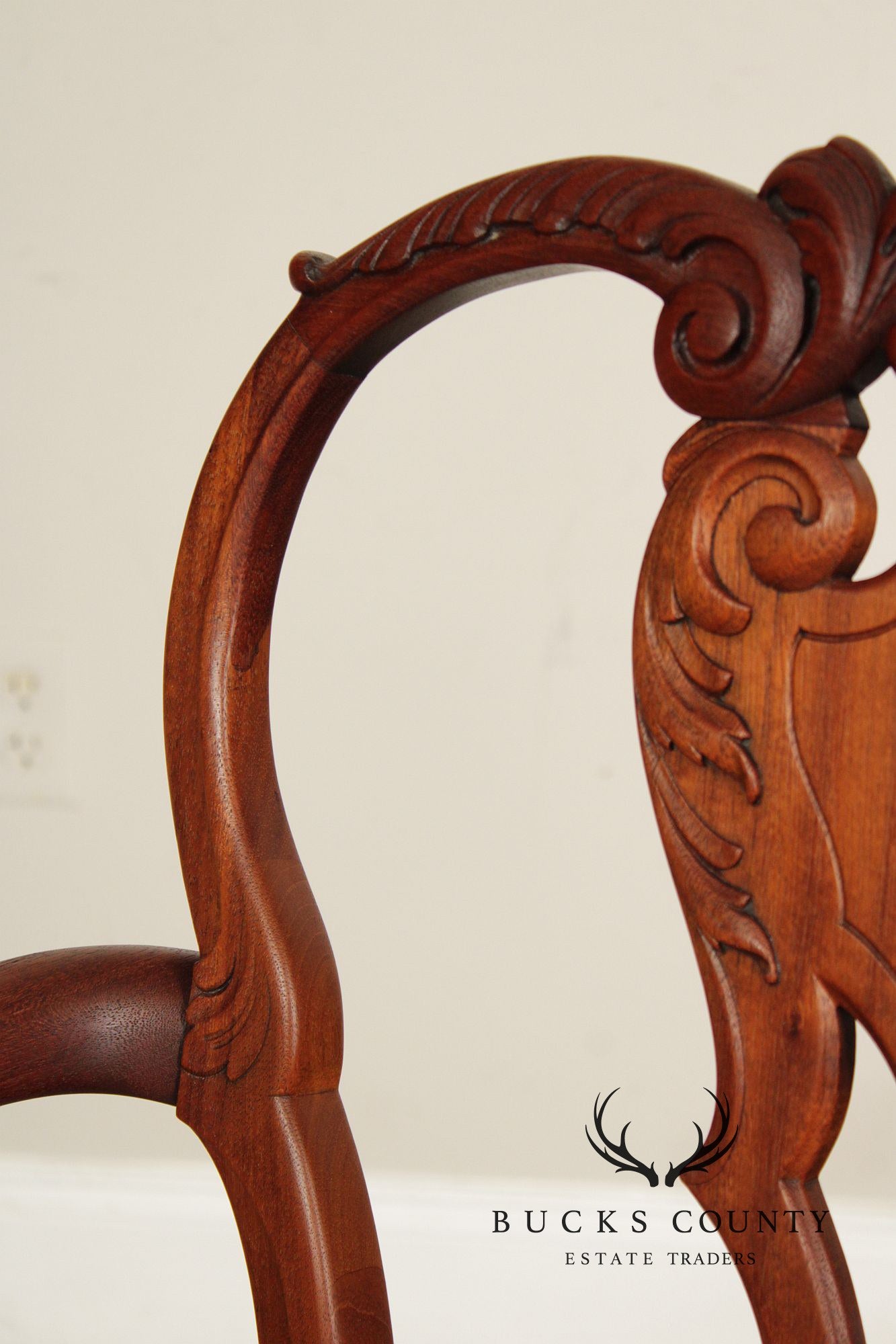 Antique Queen Anne Revival Mahogany Needlepoint Carved Open Arm Chair