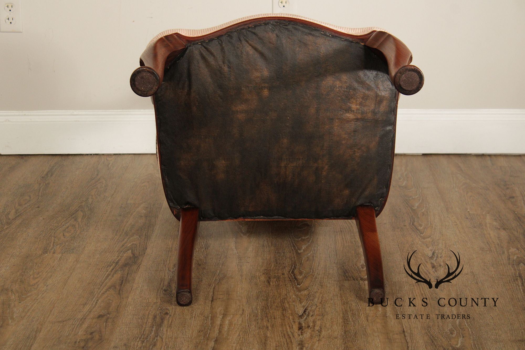 Antique Queen Anne Revival Mahogany Needlepoint Carved Open Arm Chair