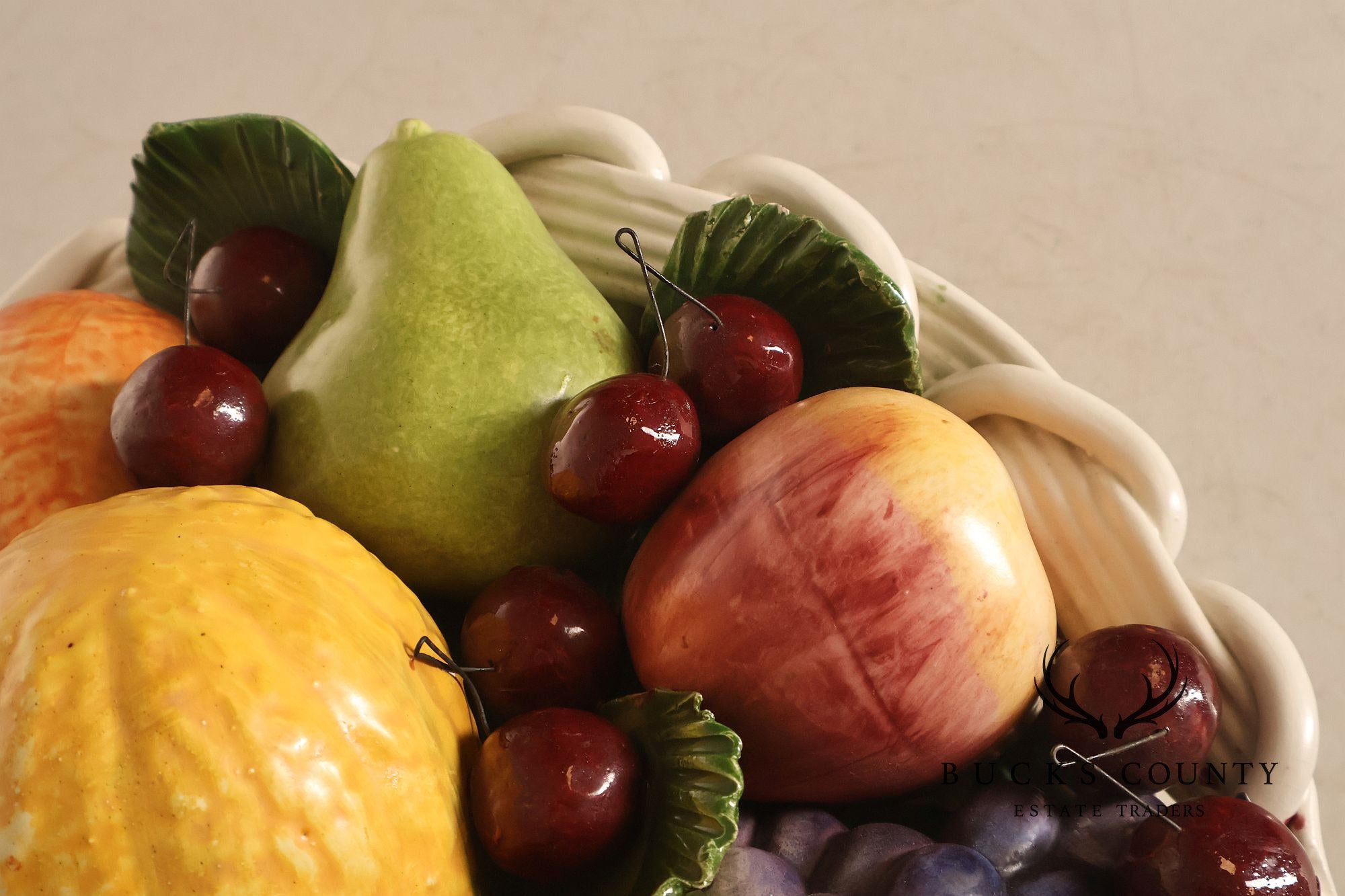 Italian Glazed Ceramic Fruit Basket Centerpiece