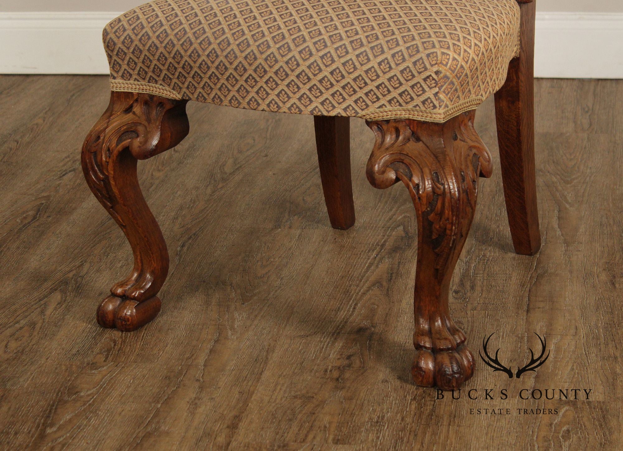Antique Renaissance Revival Carved Oak Tall Back Side Chair