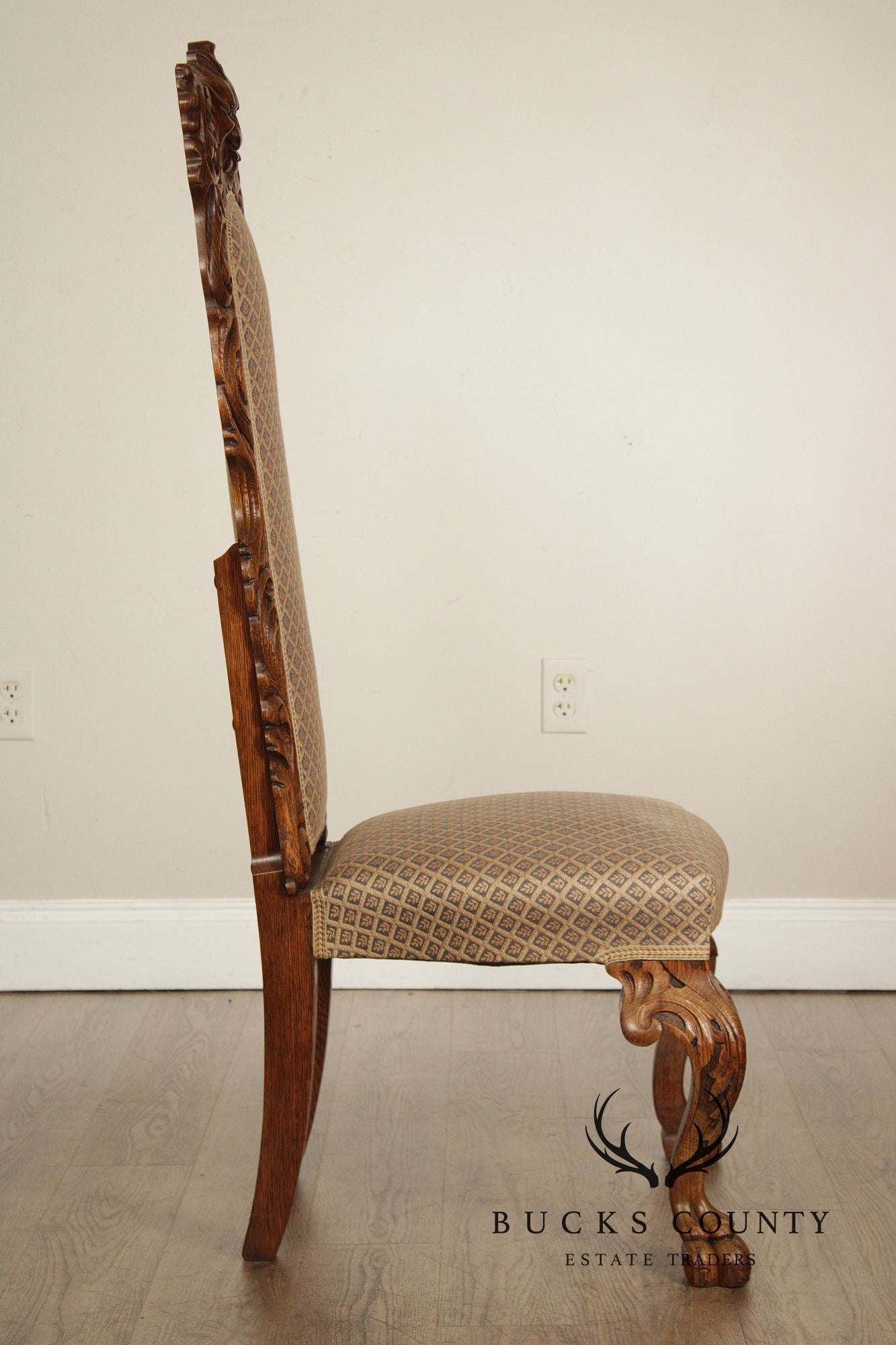 Antique Renaissance Revival Carved Oak Tall Back Side Chair