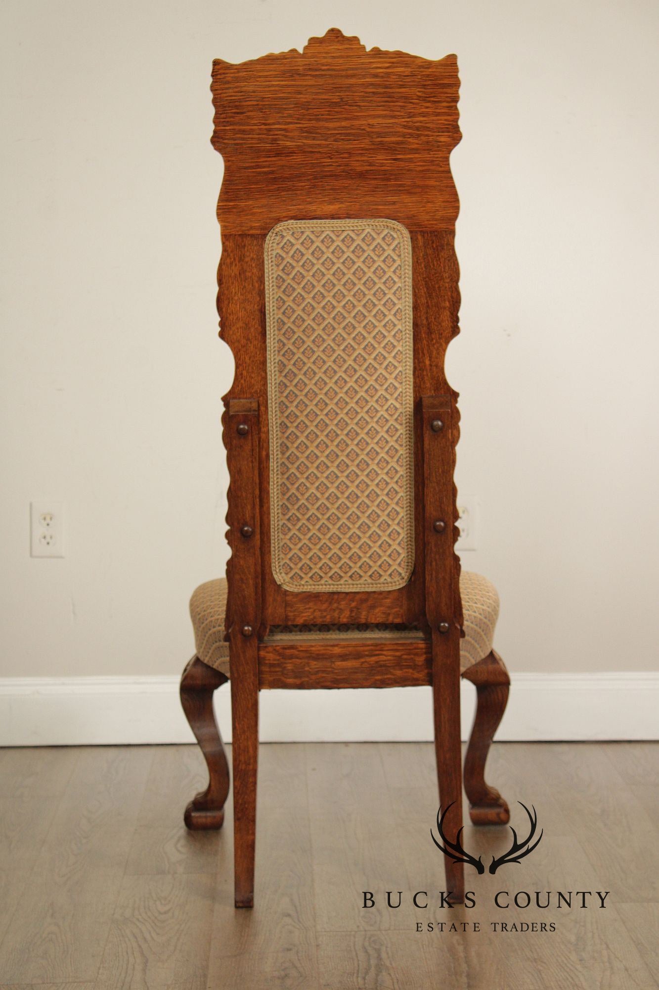 Antique Renaissance Revival Carved Oak Tall Back Side Chair