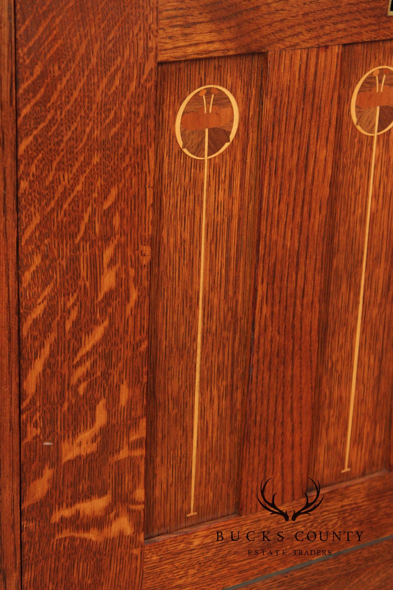Stickley Mission Oak Harvey Ellis Inlaid Drop Front Secretary Desk And Wine Cabinet