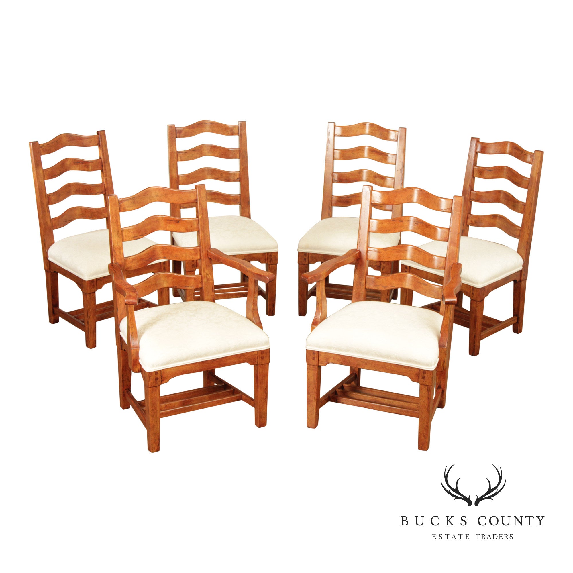 Bausman Set Of Six French Country Provincial Ladder Back Dining Chairs