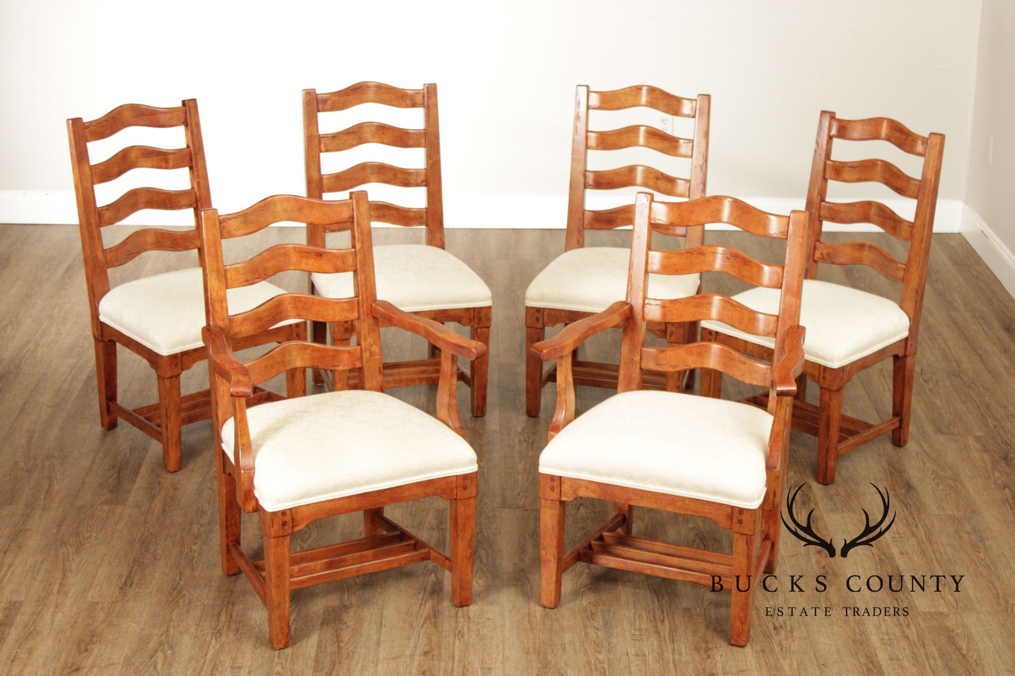 Bausman Set Of Six French Country Provincial Ladder Back Dining Chairs