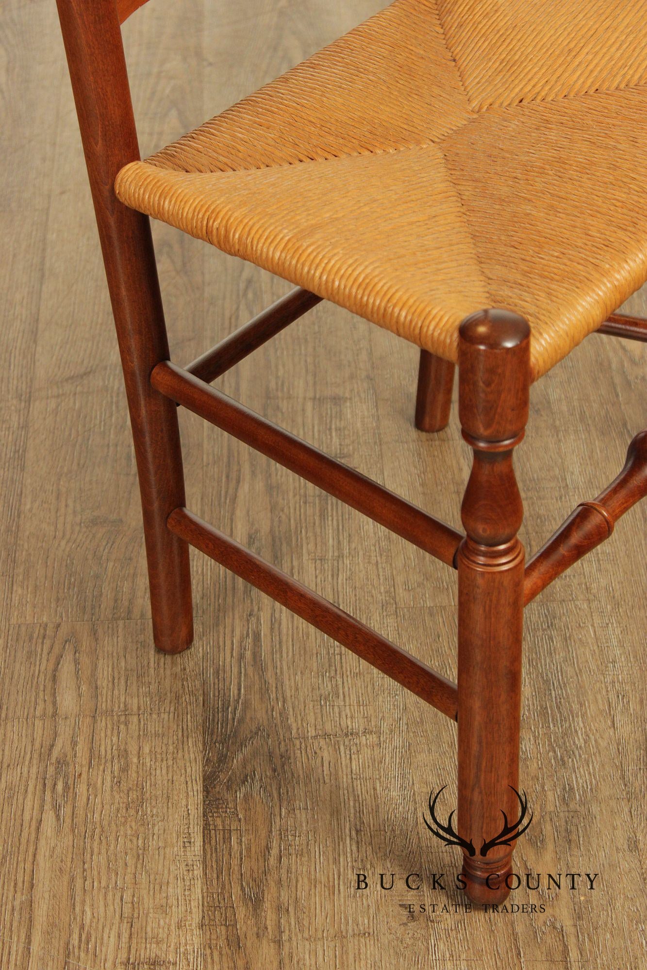 Nichols & Stone Set Of Six Maple Ladder Back Rush Seat Dining Chairs