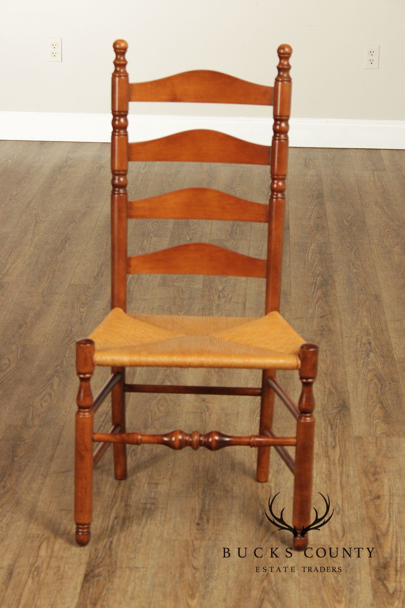 Nichols & Stone Set Of Six Maple Ladder Back Rush Seat Dining Chairs
