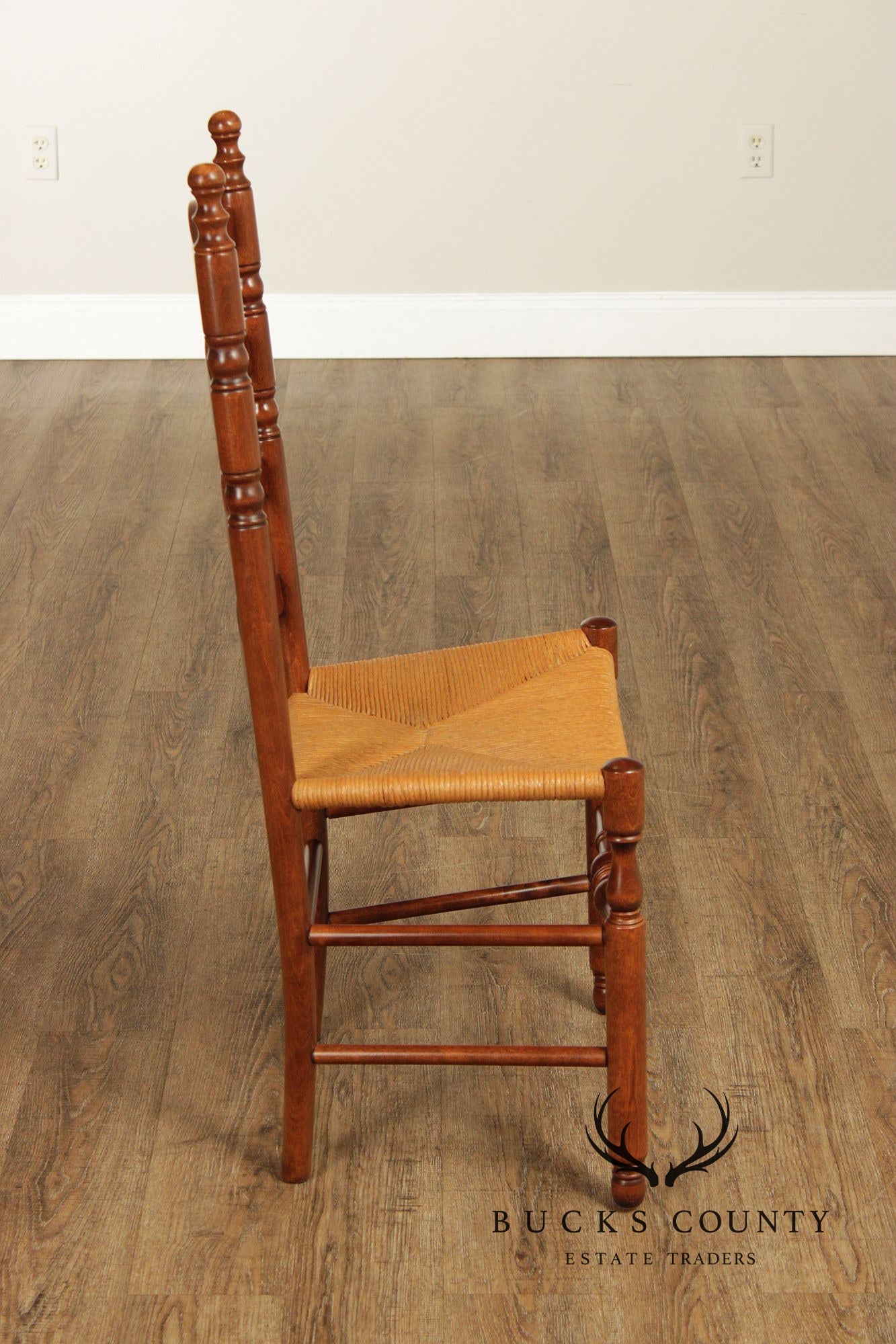 Nichols & Stone Set Of Six Maple Ladder Back Rush Seat Dining Chairs