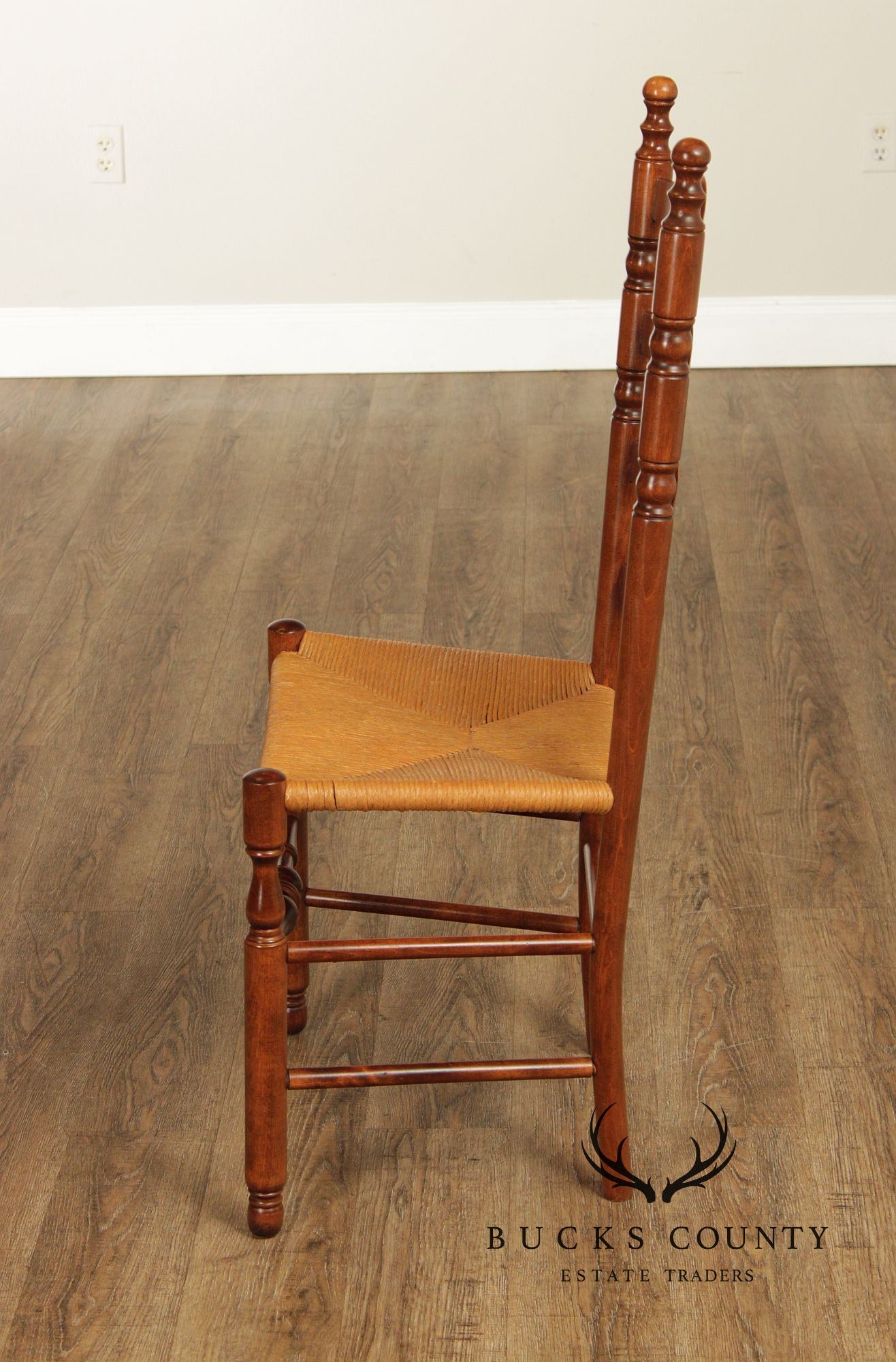 Nichols & Stone Set Of Six Maple Ladder Back Rush Seat Dining Chairs