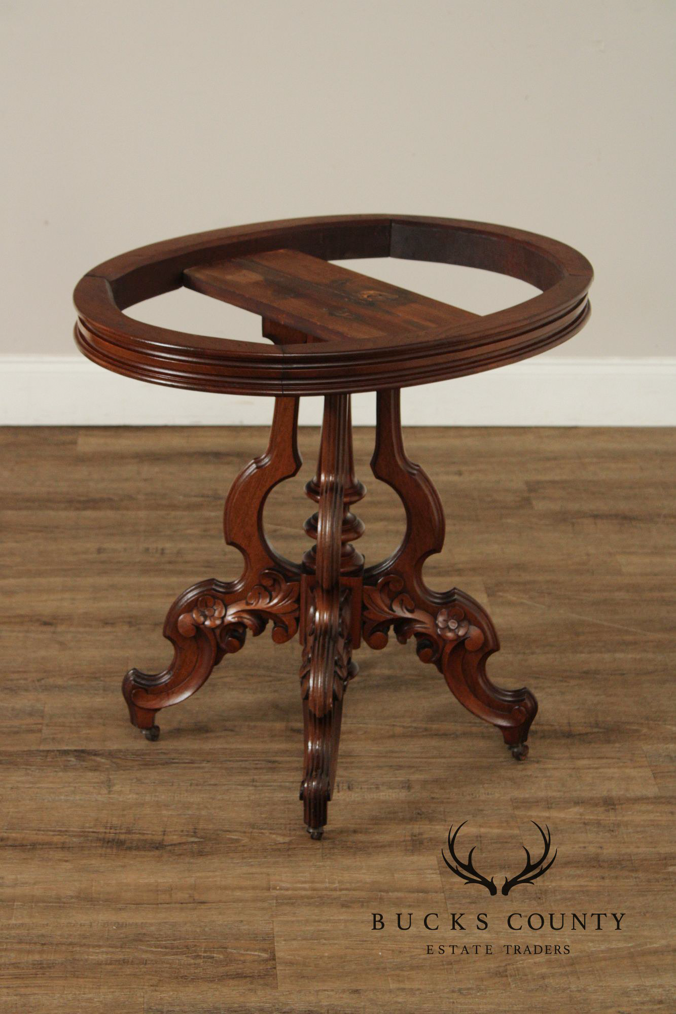 Antique Victorian Eastlake Marble Top Walnut Parlor Table