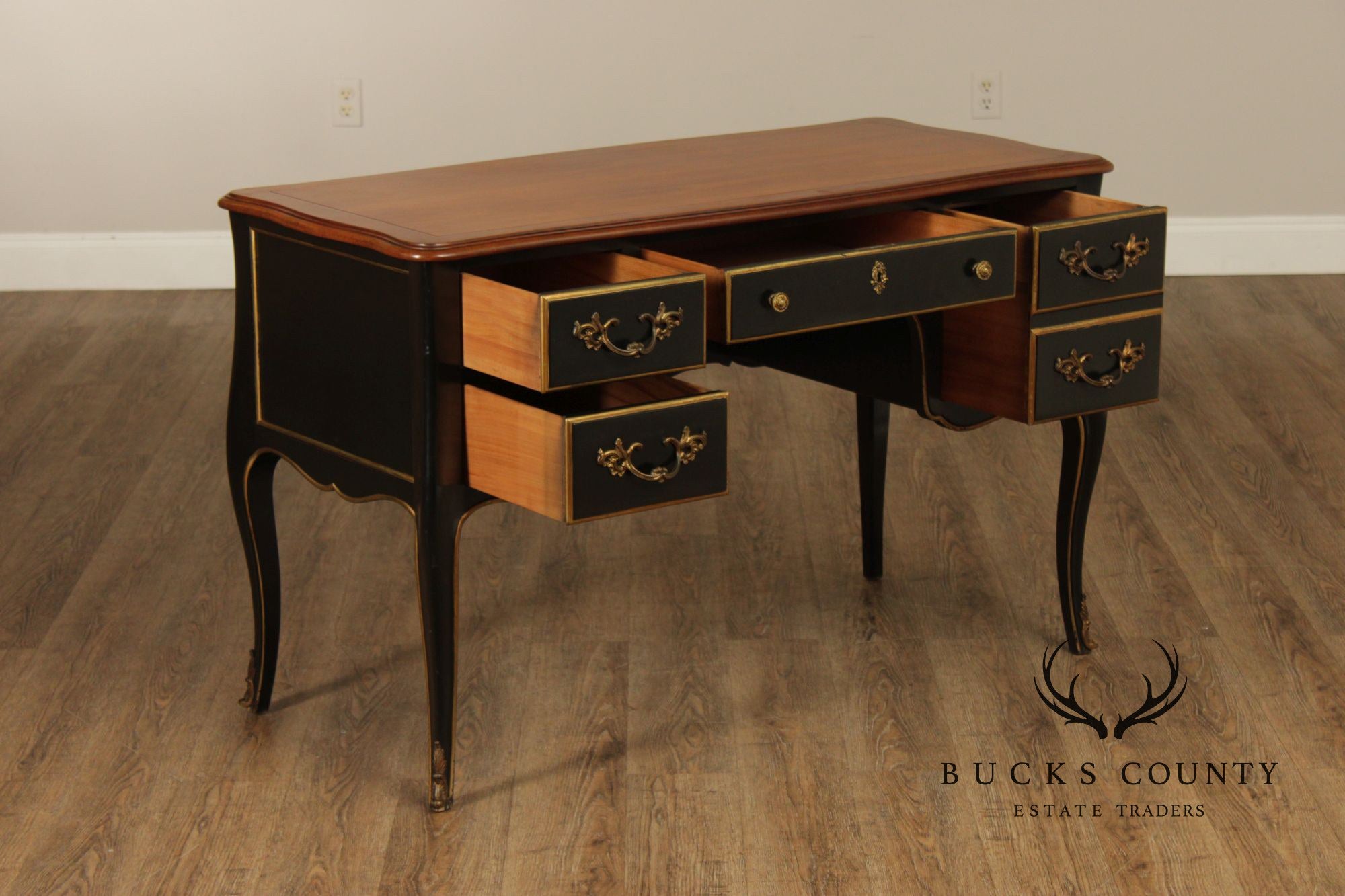 Kindel French Louis XV Style Ebonized Writing Desk