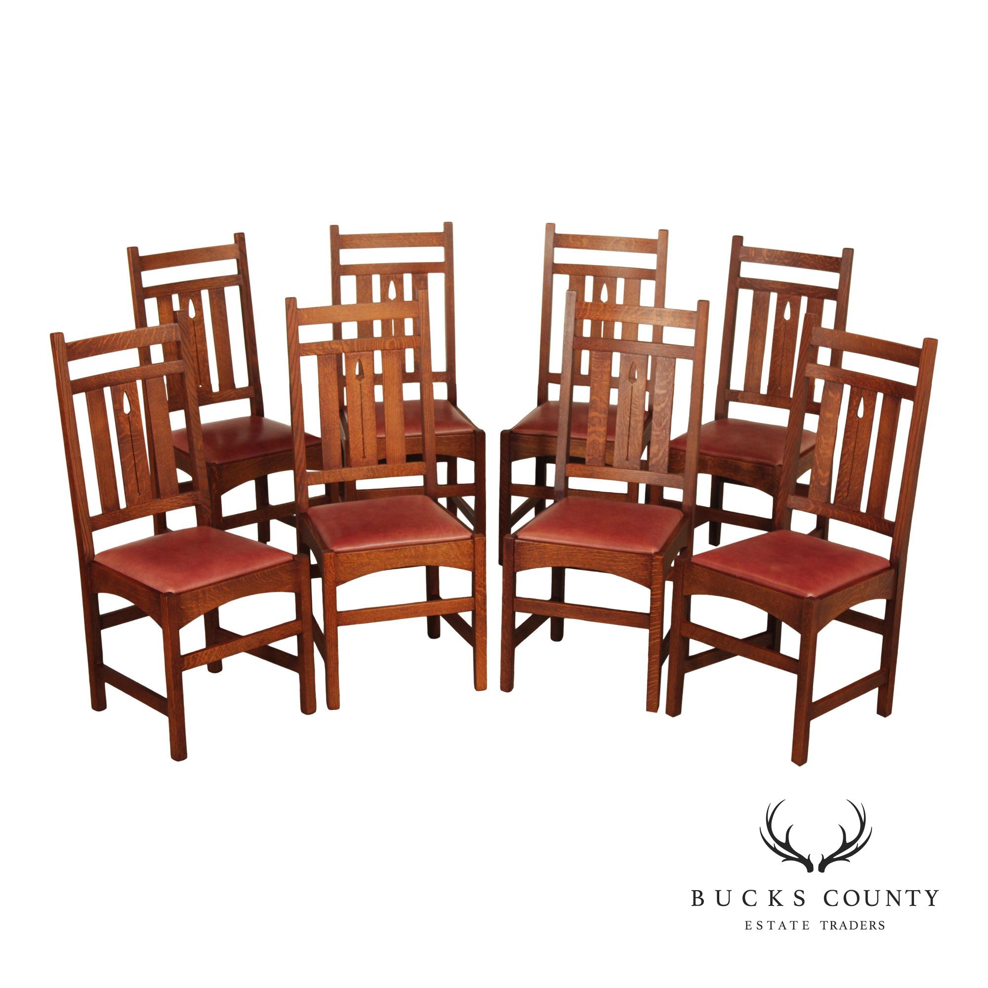 Warren Hile Studio Set of 8 Mission Style Oak Dining Chairs