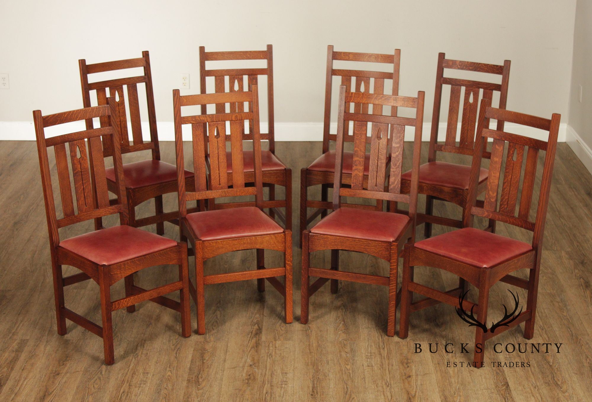 Warren Hile Studio Set of 8 Mission Style Oak Dining Chairs