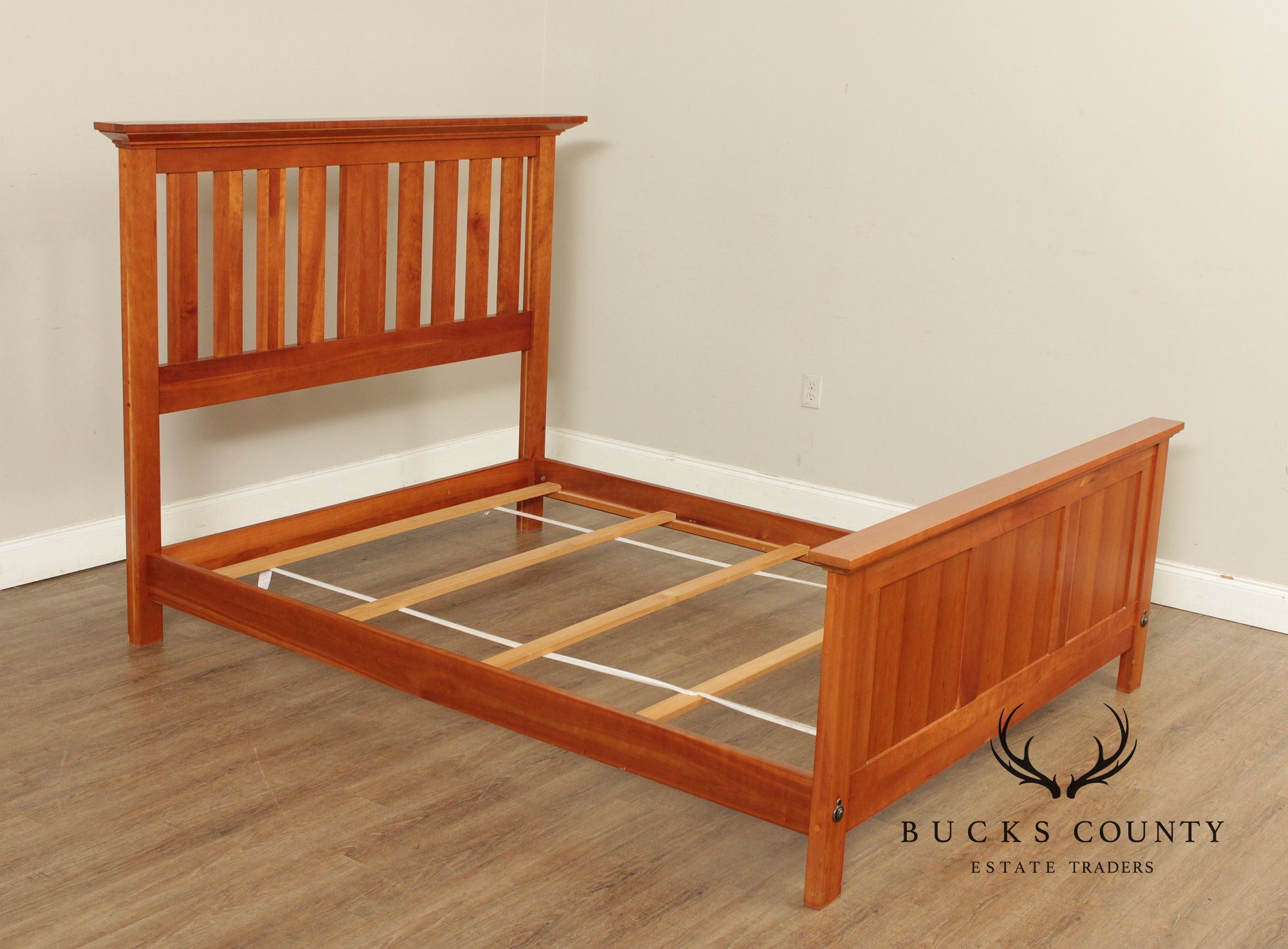 Vermont Tubbs Mission Style Slatted Cherry Queen Bed Frame