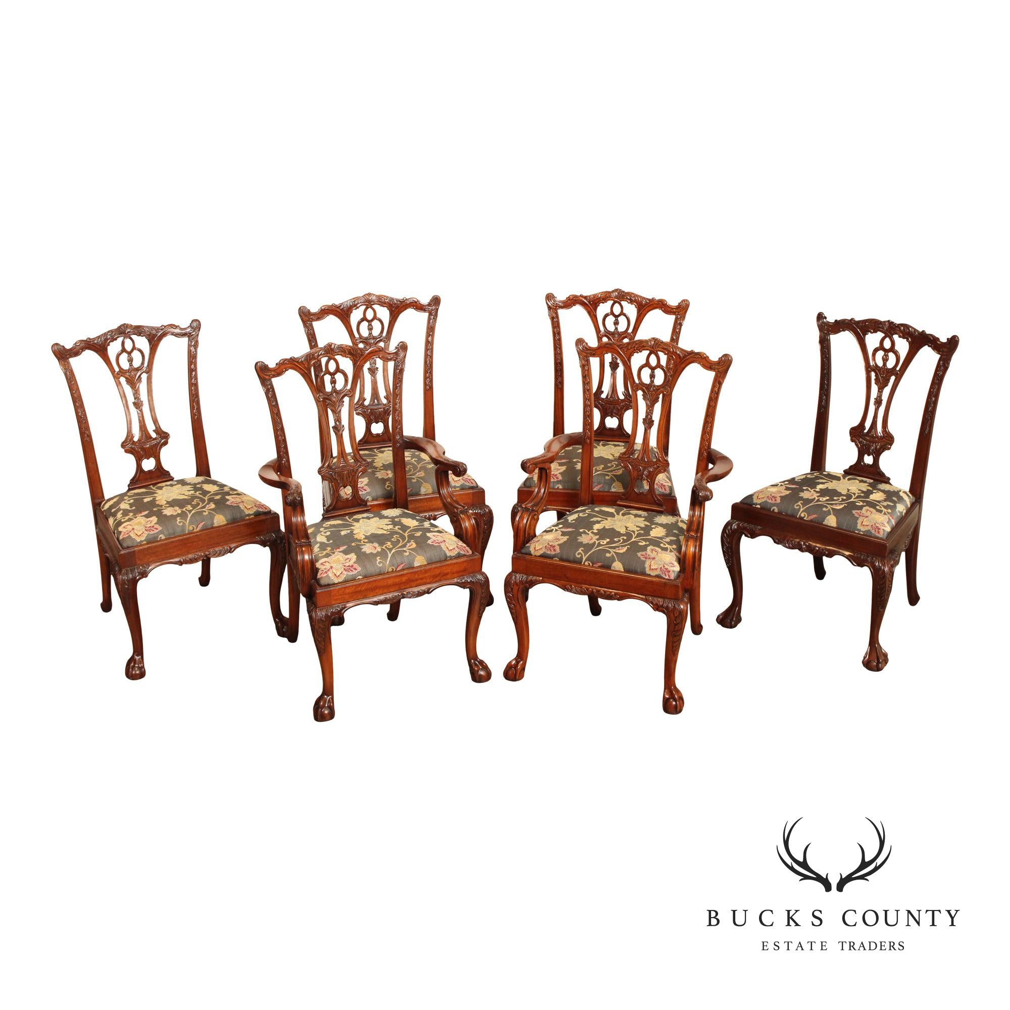 Georgian Style Set of Six Carved Mahogany Dining Chairs