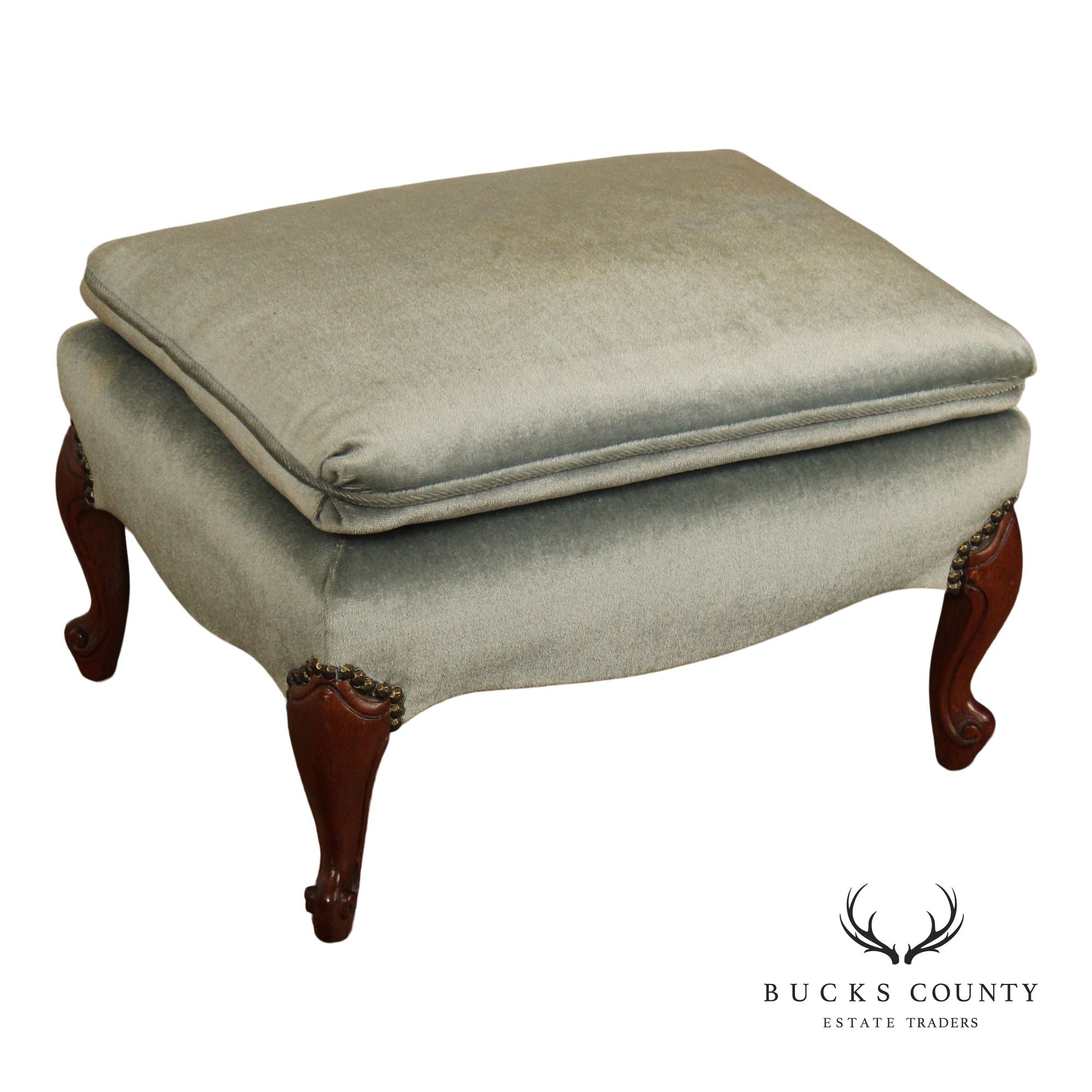 French Style Vintage Mahogany And Upholstered Ottoman