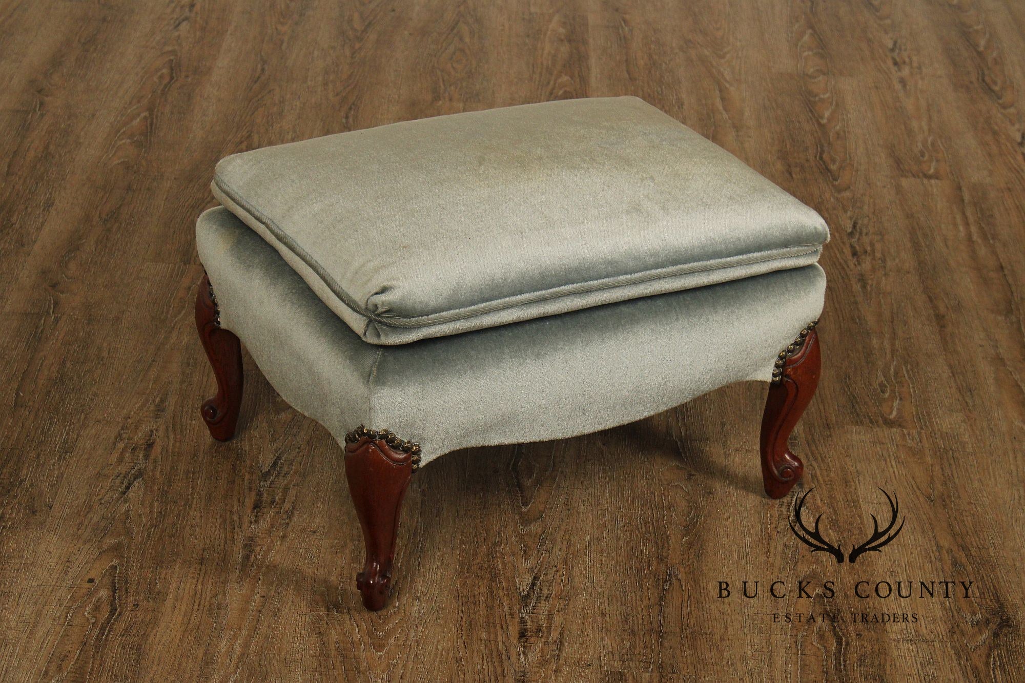 French Style Vintage Mahogany And Upholstered Ottoman
