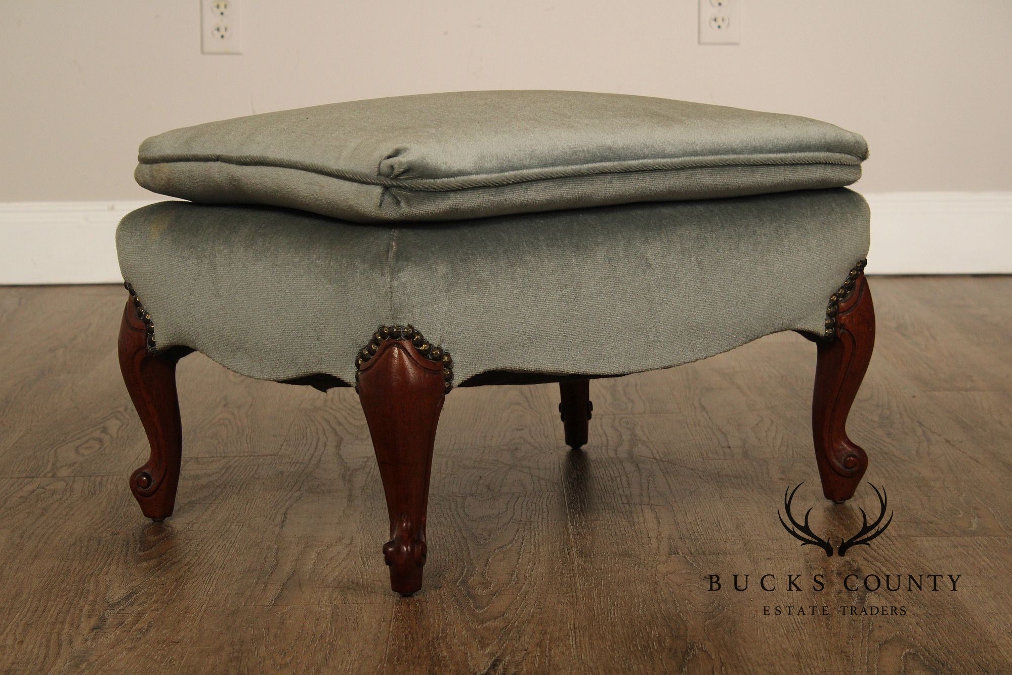 French Style Vintage Mahogany And Upholstered Ottoman