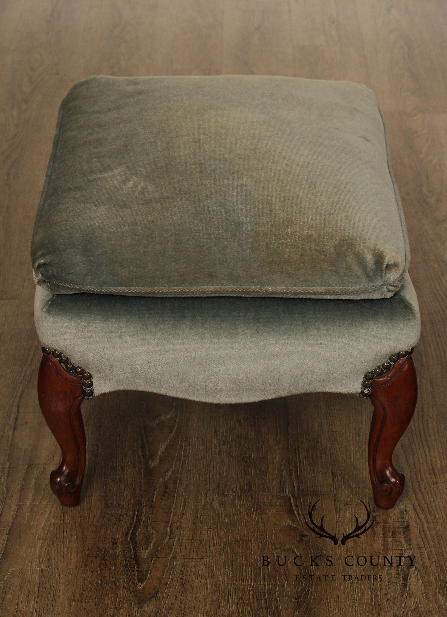 French Style Vintage Mahogany And Upholstered Ottoman