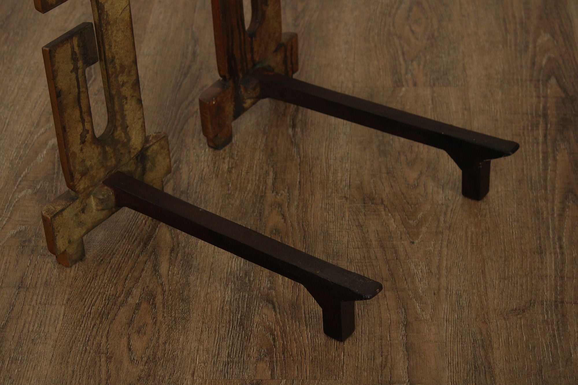Pair Of Vintage Brass And Iron Monogram "G" Andirons