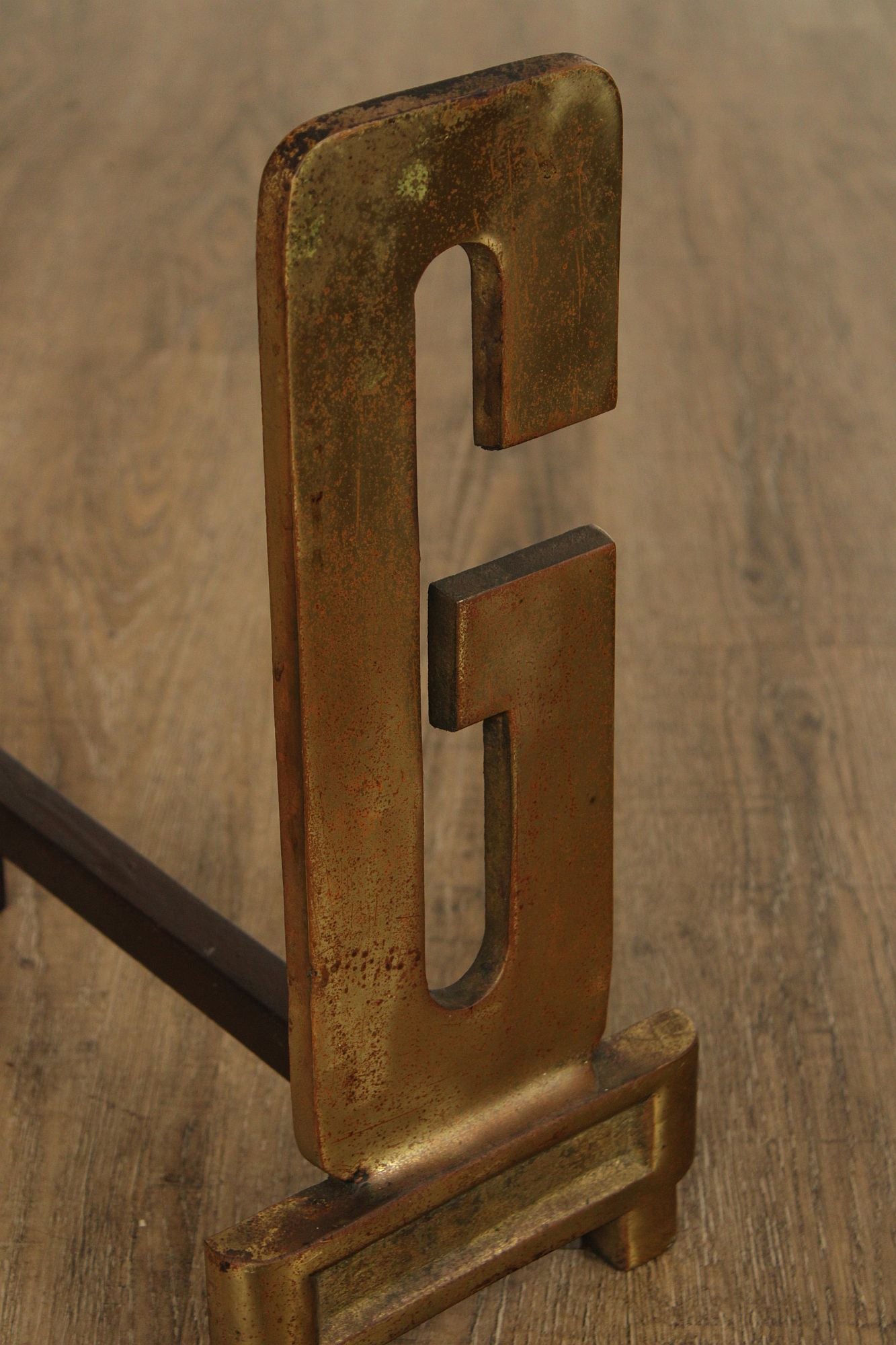 Pair Of Vintage Brass And Iron Monogram "G" Andirons