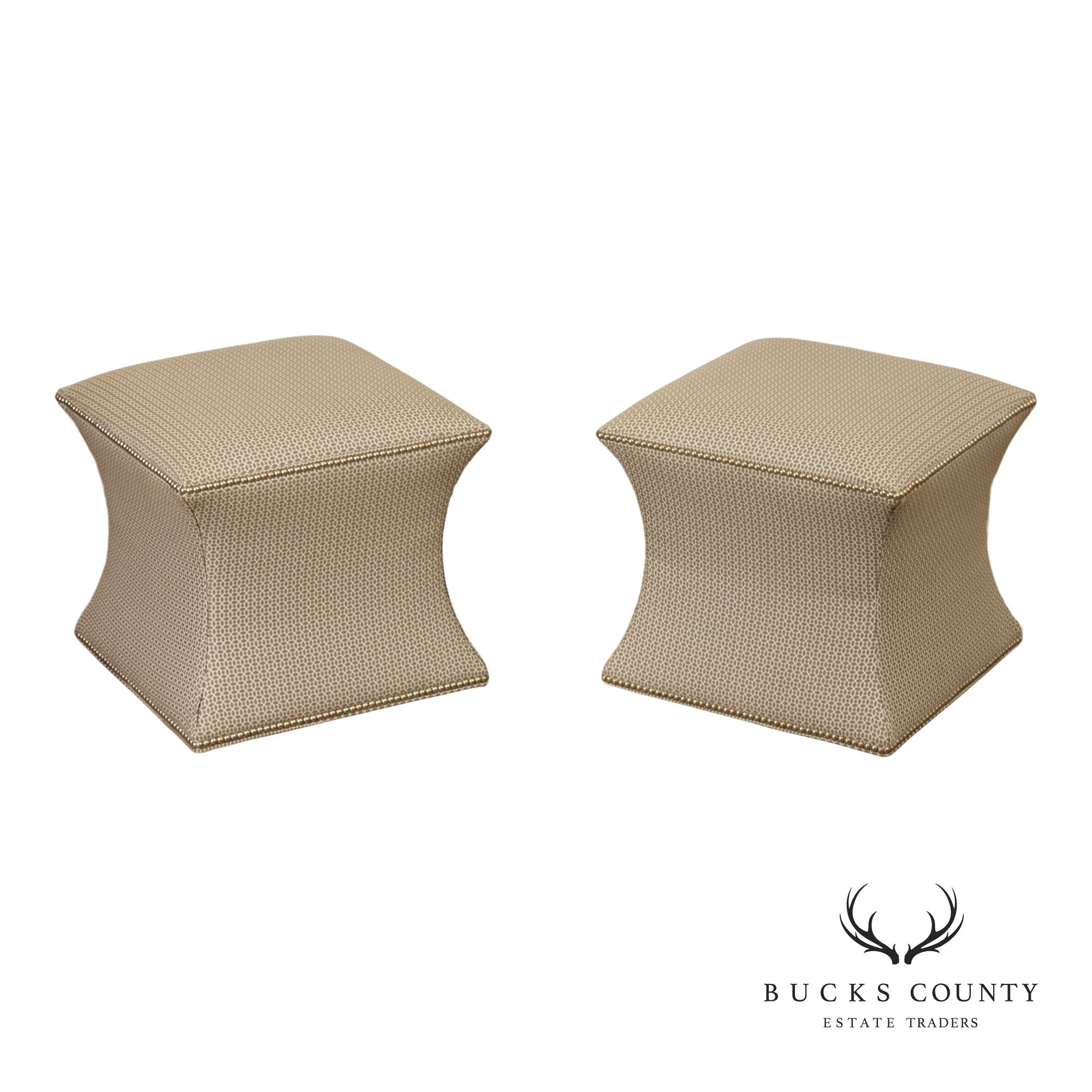 Transitional Custom Upholstered Pair of Cube Ottomans