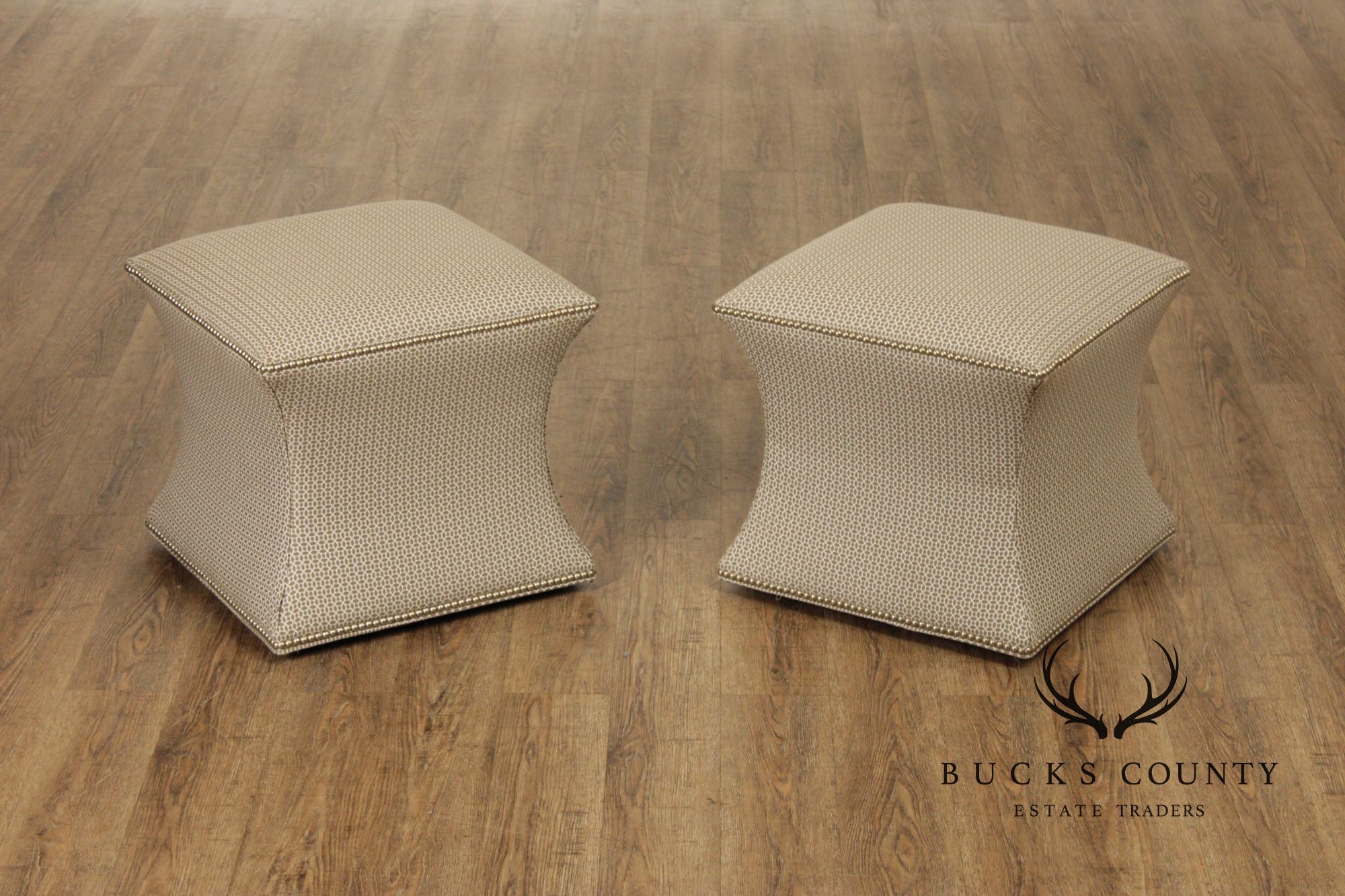 Transitional Custom Upholstered Pair of Cube Ottomans