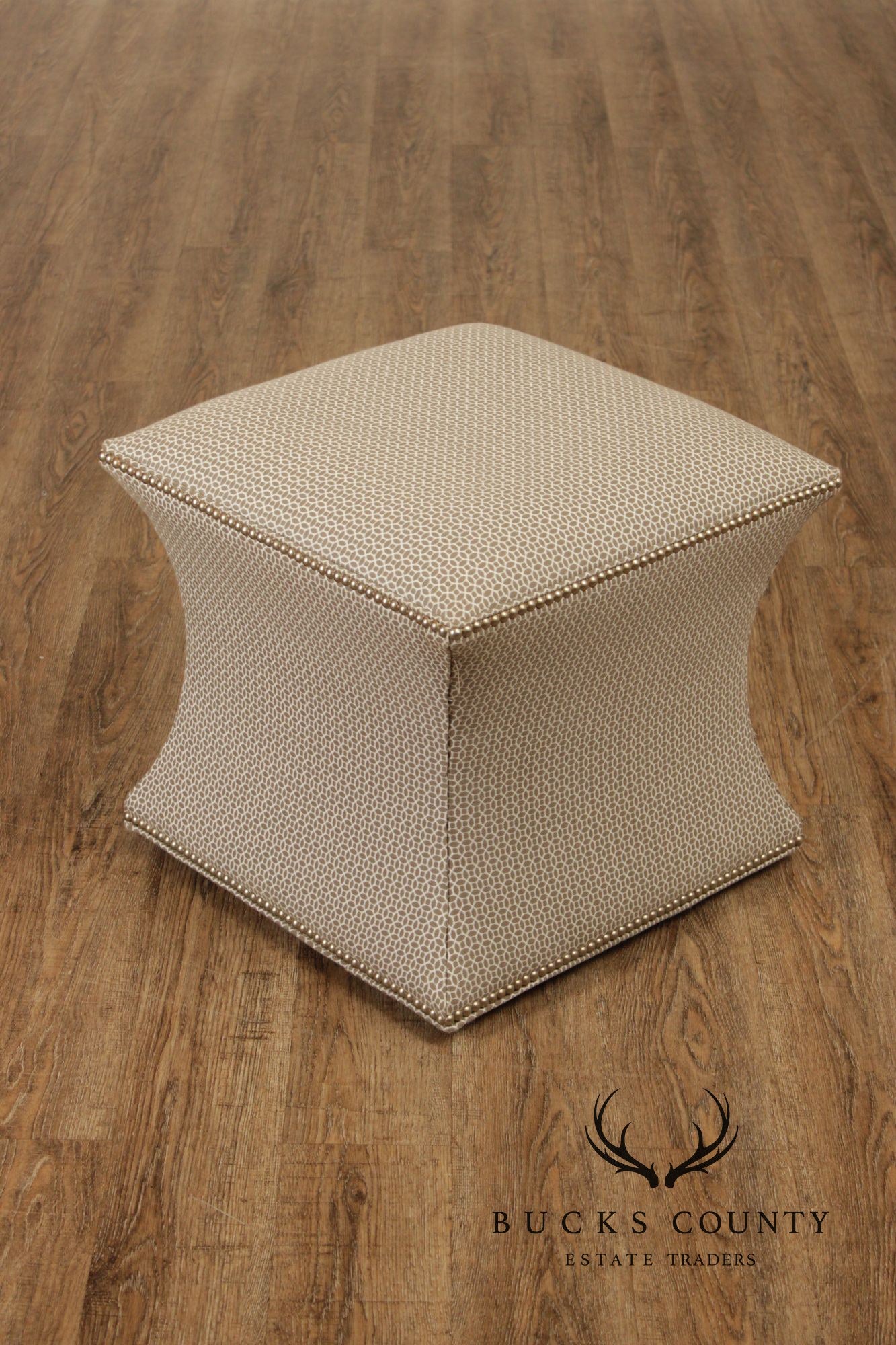 Transitional Custom Upholstered Pair of Cube Ottomans