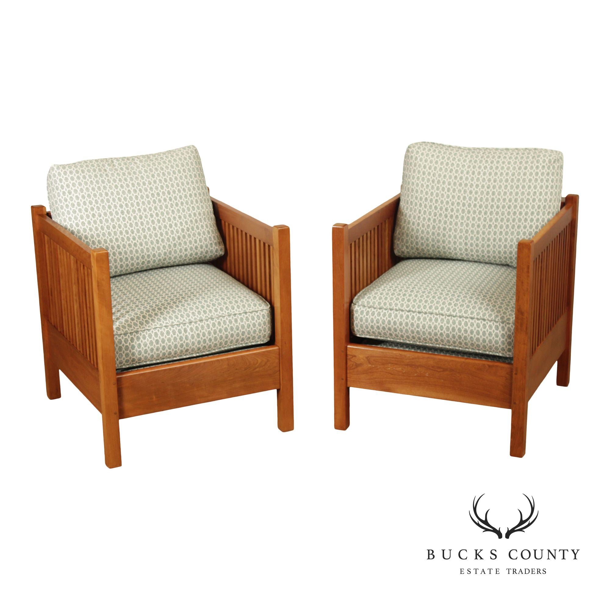 Stickley Pair Mission Style Cherry Spindle Lounge Chairs