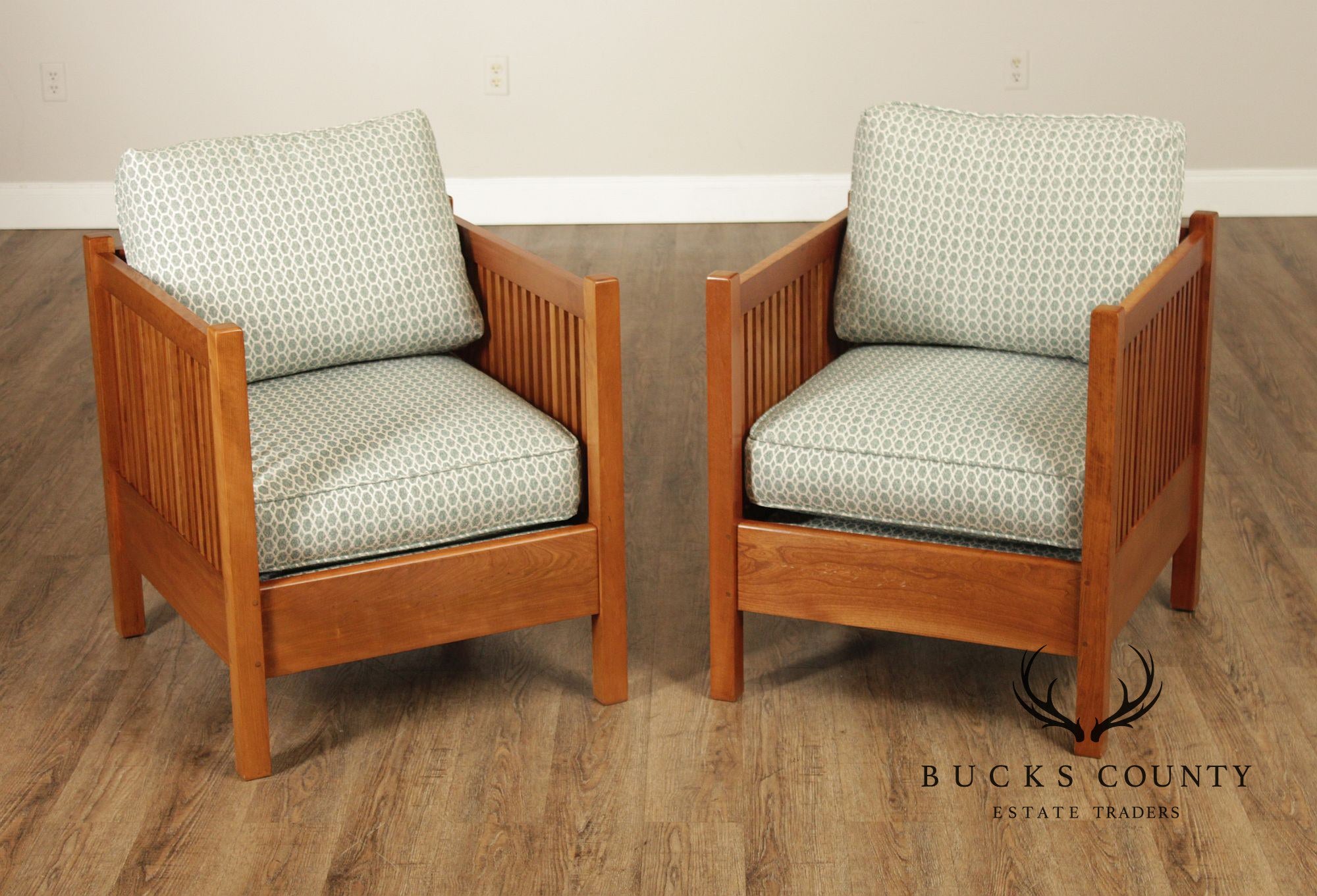 Stickley Pair Mission Style Cherry Spindle Lounge Chairs