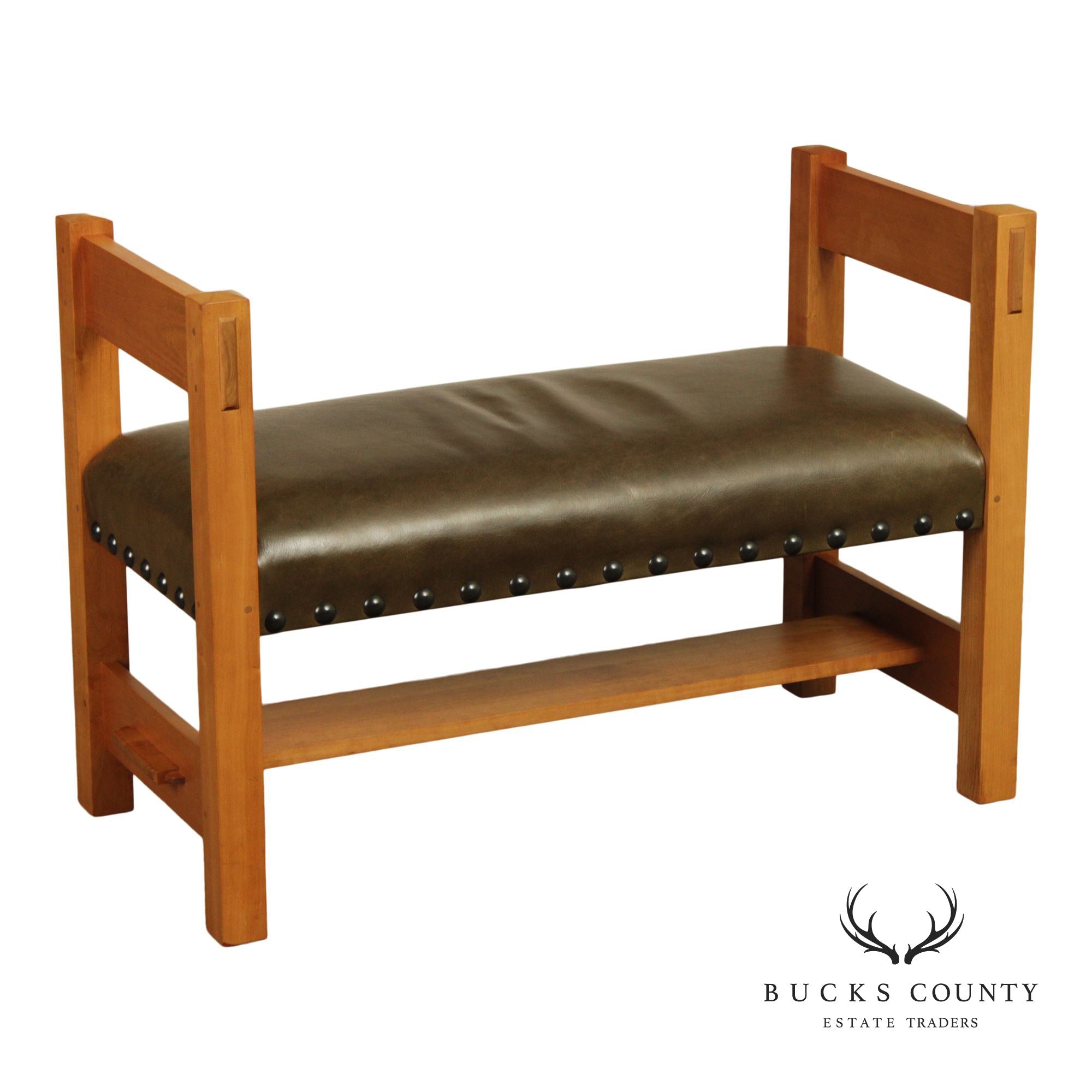 Stickley Mission Collection Cherry and Leather Bench