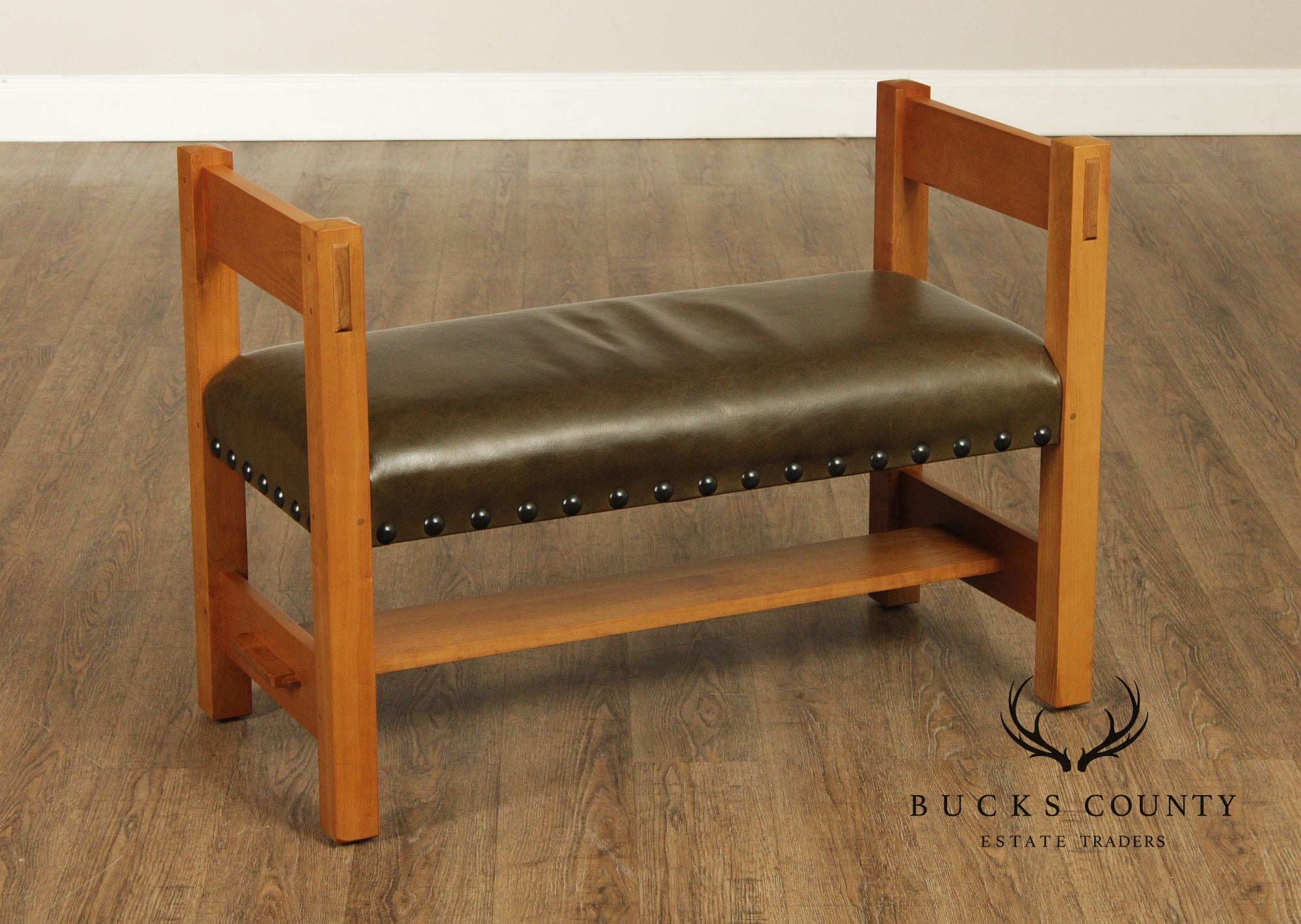 Stickley Mission Collection Cherry and Leather Bench