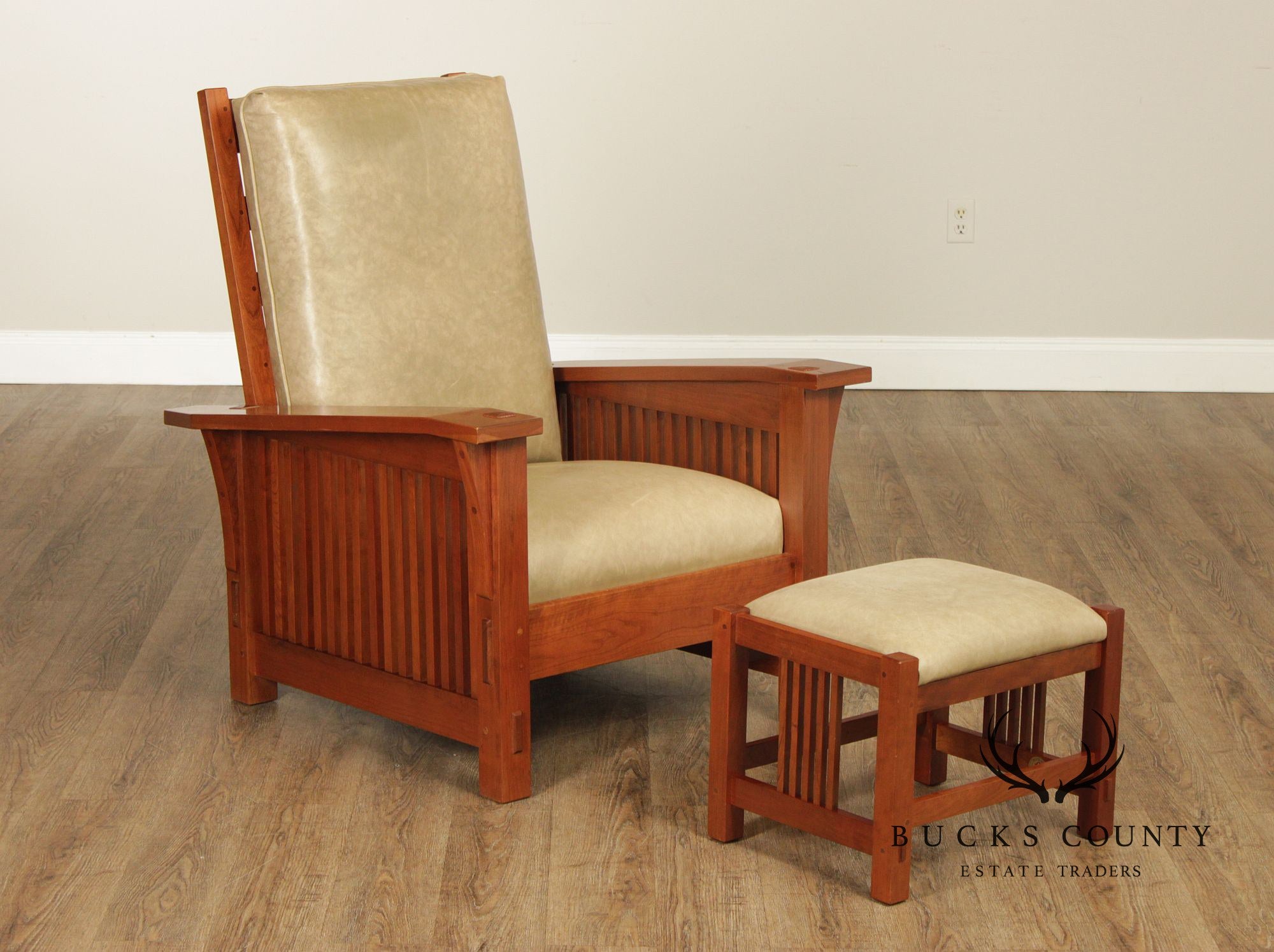Stickley Mission Collection Cherry Bent Arm Morris Chair and Ottoman