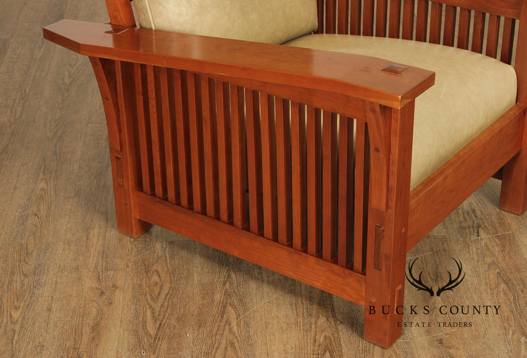 Stickley Mission Collection Cherry Bent Arm Morris Chair and Ottoman