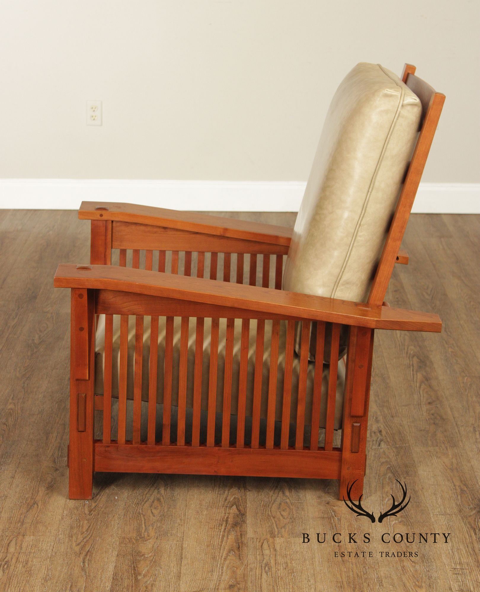 Stickley Mission Collection Cherry Bent Arm Morris Chair and Ottoman