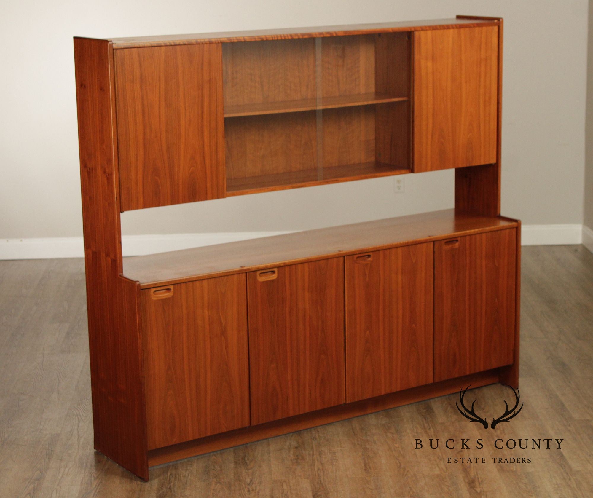 Mid-Century Danish Modern Teak Credenza With Hutch