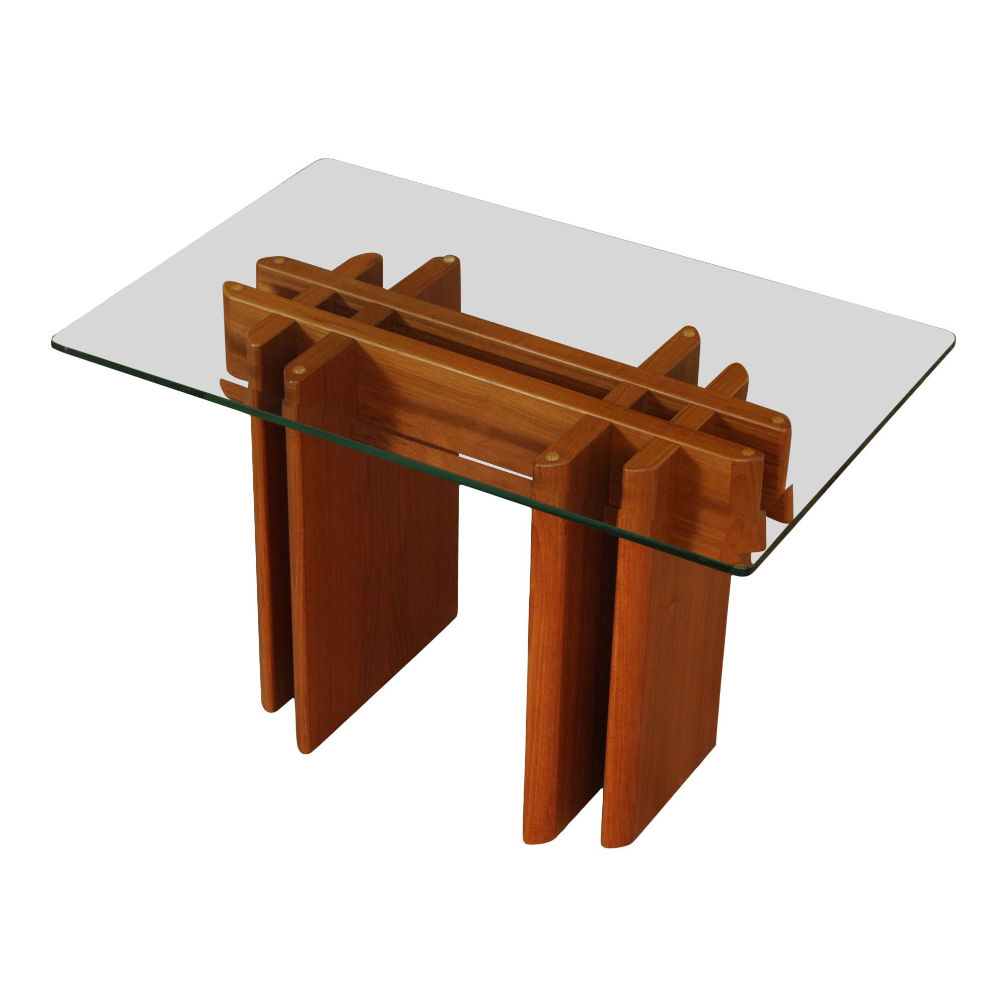 Danish Modern Glass Top Teak End Table
