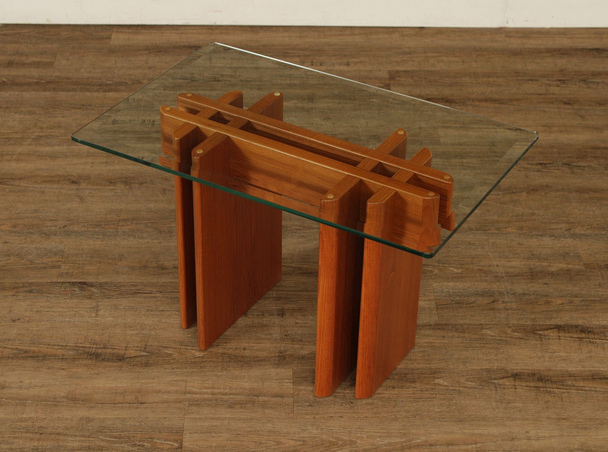 Danish Modern Glass Top Teak End Table
