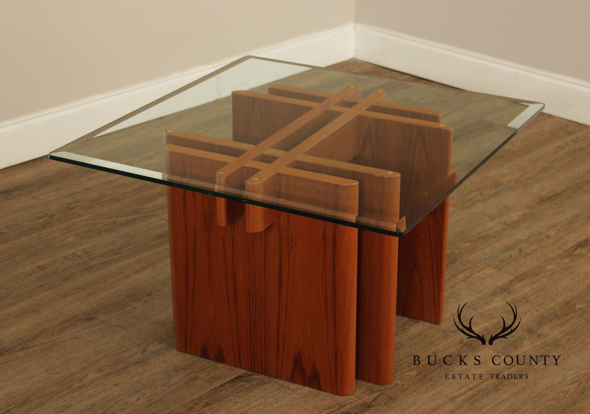 Danish Modern Glass Top Teak End Table