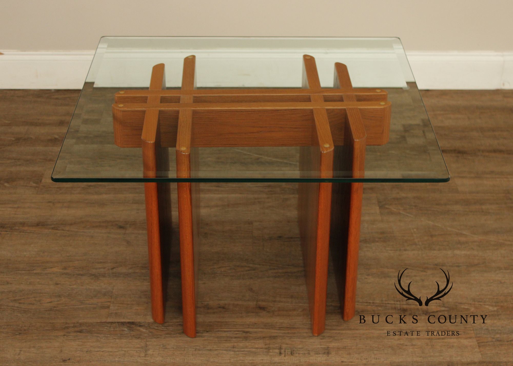 Danish Modern Glass Top Teak End Table