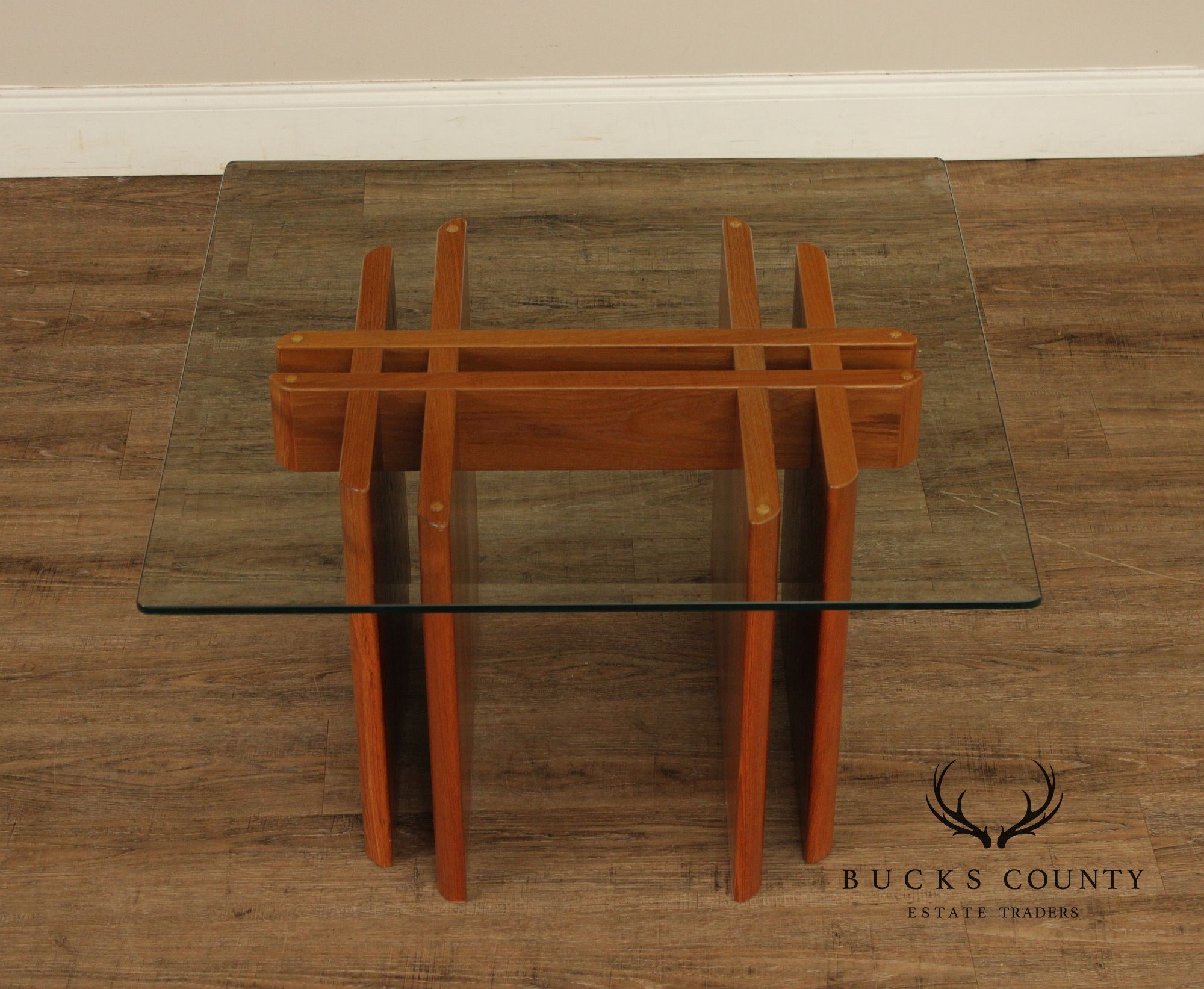 Danish Modern Glass Top Teak End Table
