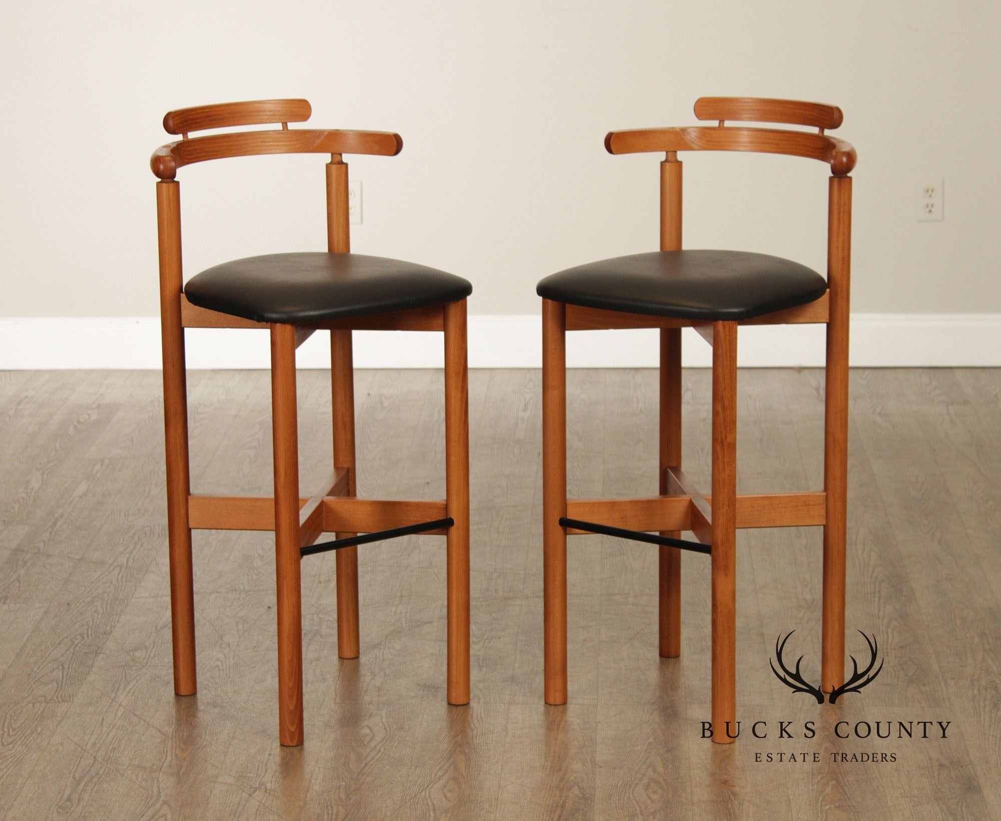 Findahls Møbelfabrik Danish Modern Pair Beech Wood Bar Stools