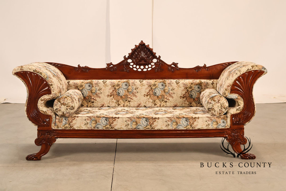 Victorian Style Carved Floral Upholstered Sofa