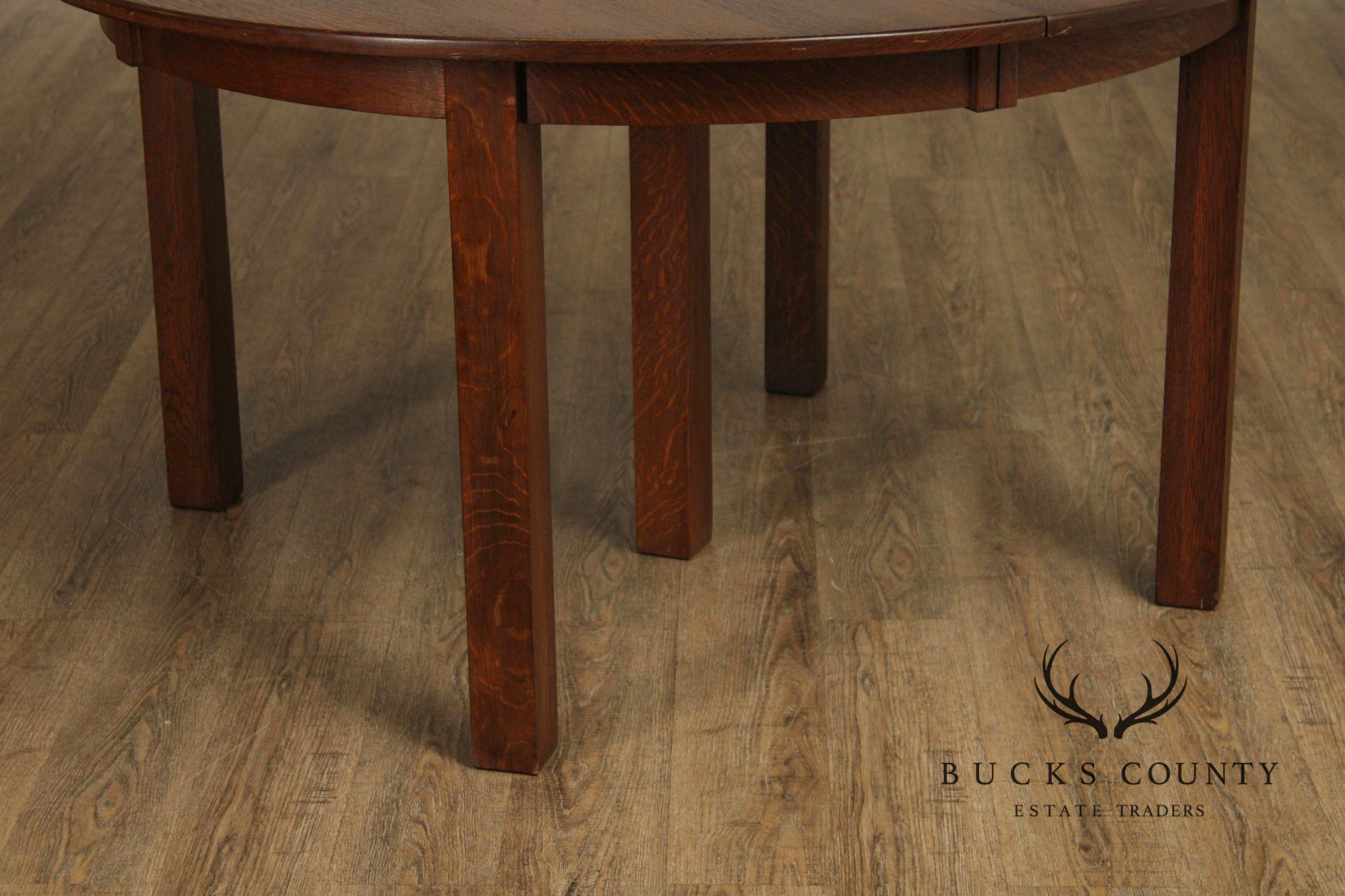 Antique Stickley Brothers 54 Inch Round Oak Expandable Dining Table