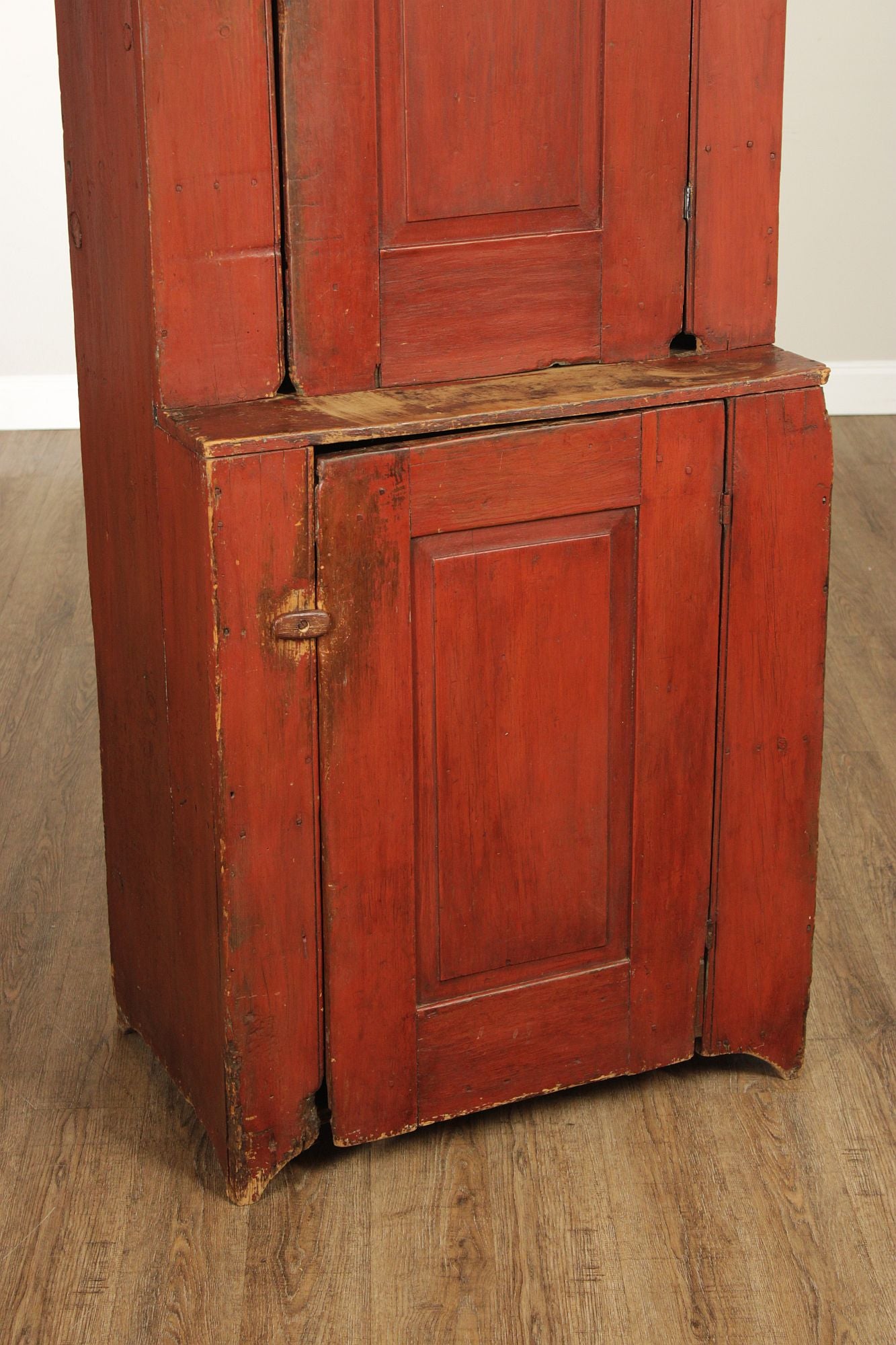 Antique American Primitive Red Painted Pine Two Door Cupboard