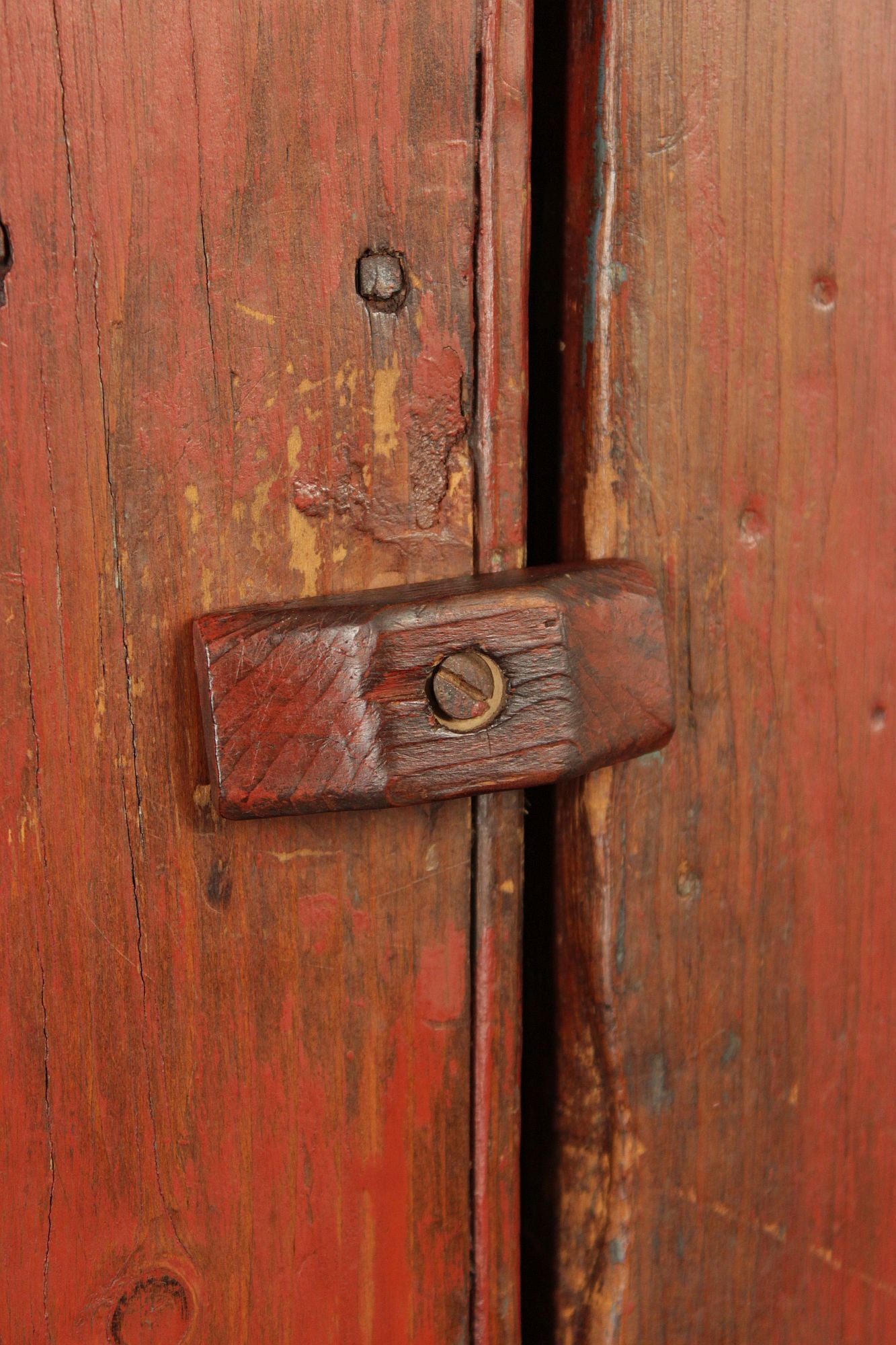 Antique American Primitive Red Painted Pine Two Door Cupboard