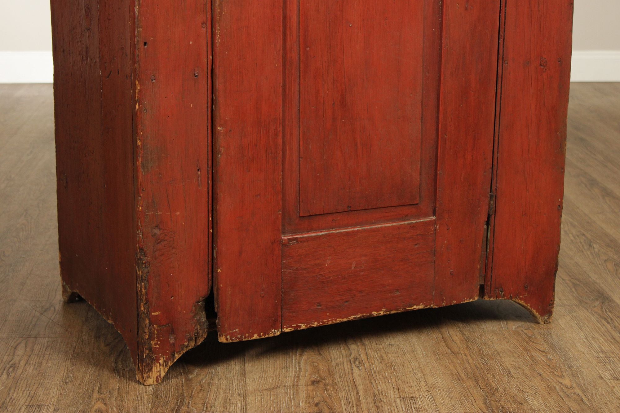 Antique American Primitive Red Painted Pine Two Door Cupboard