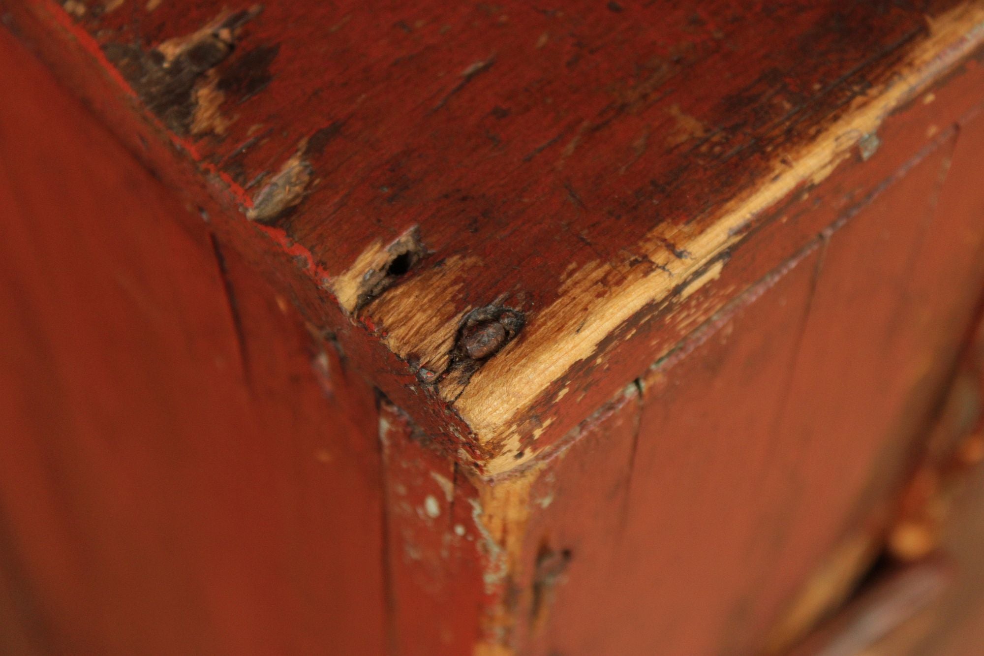 Antique American Primitive Red Painted Pine Two Door Cupboard
