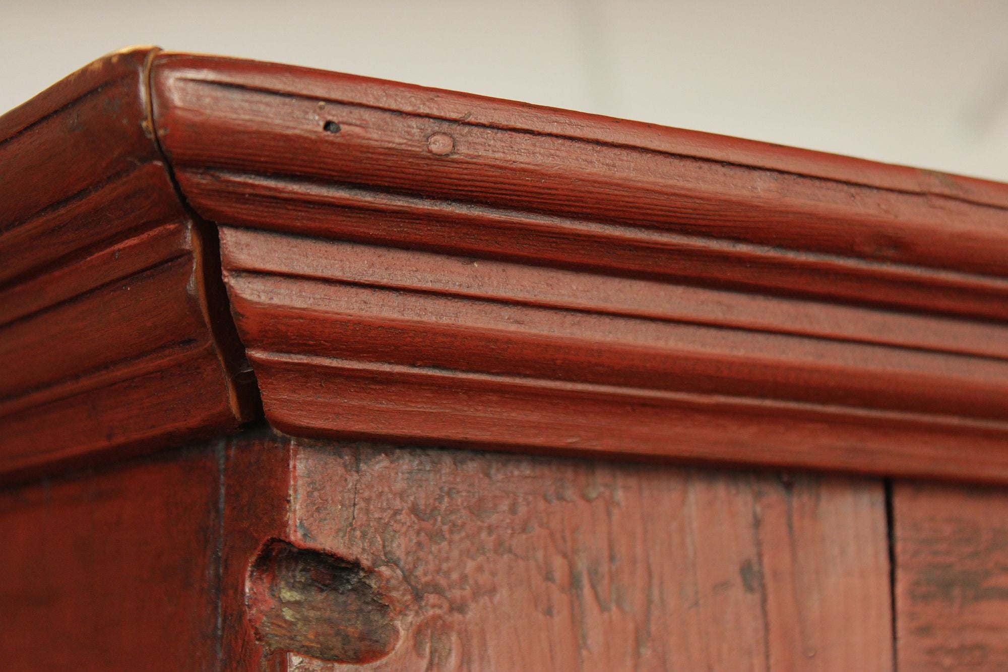 Antique American Primitive Red Painted Pine Two Door Cupboard
