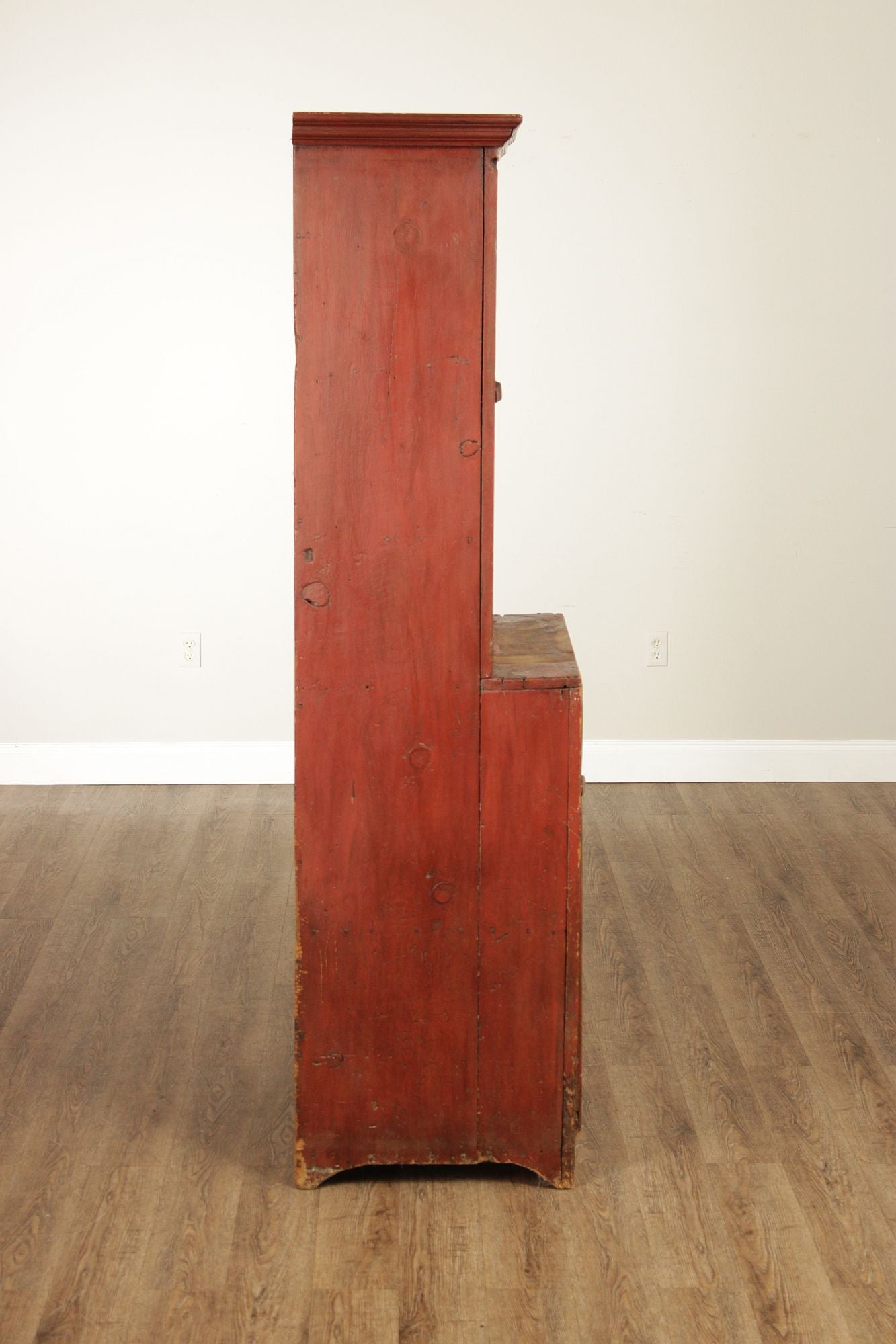 Antique American Primitive Red Painted Pine Two Door Cupboard